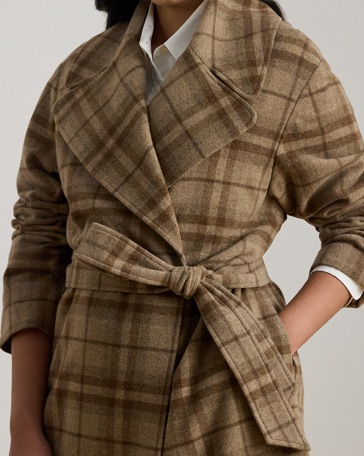 Ralph Lauren Plaid WoolBlend Twill Wrap Coat