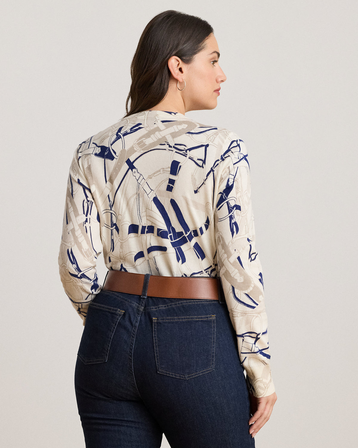 Ralph Lauren BeltingPrint CottonBlend Sweater