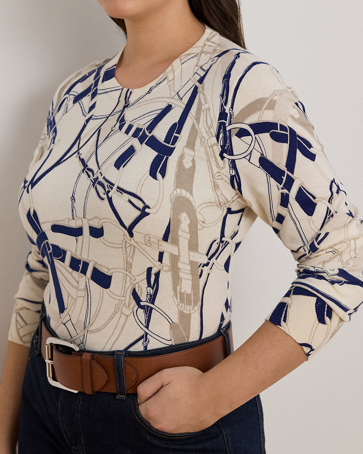 Ralph Lauren BeltingPrint CottonBlend Sweater