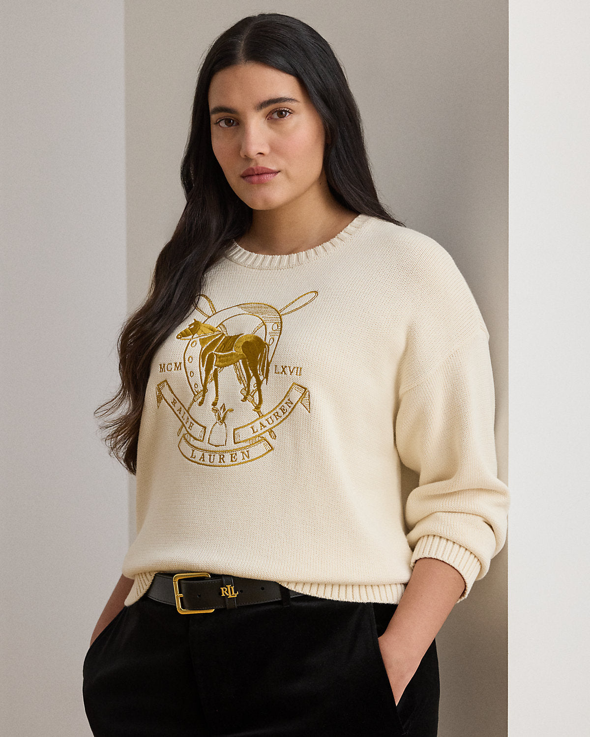 Ralph Lauren Embroidered Cotton Crewneck Sweater