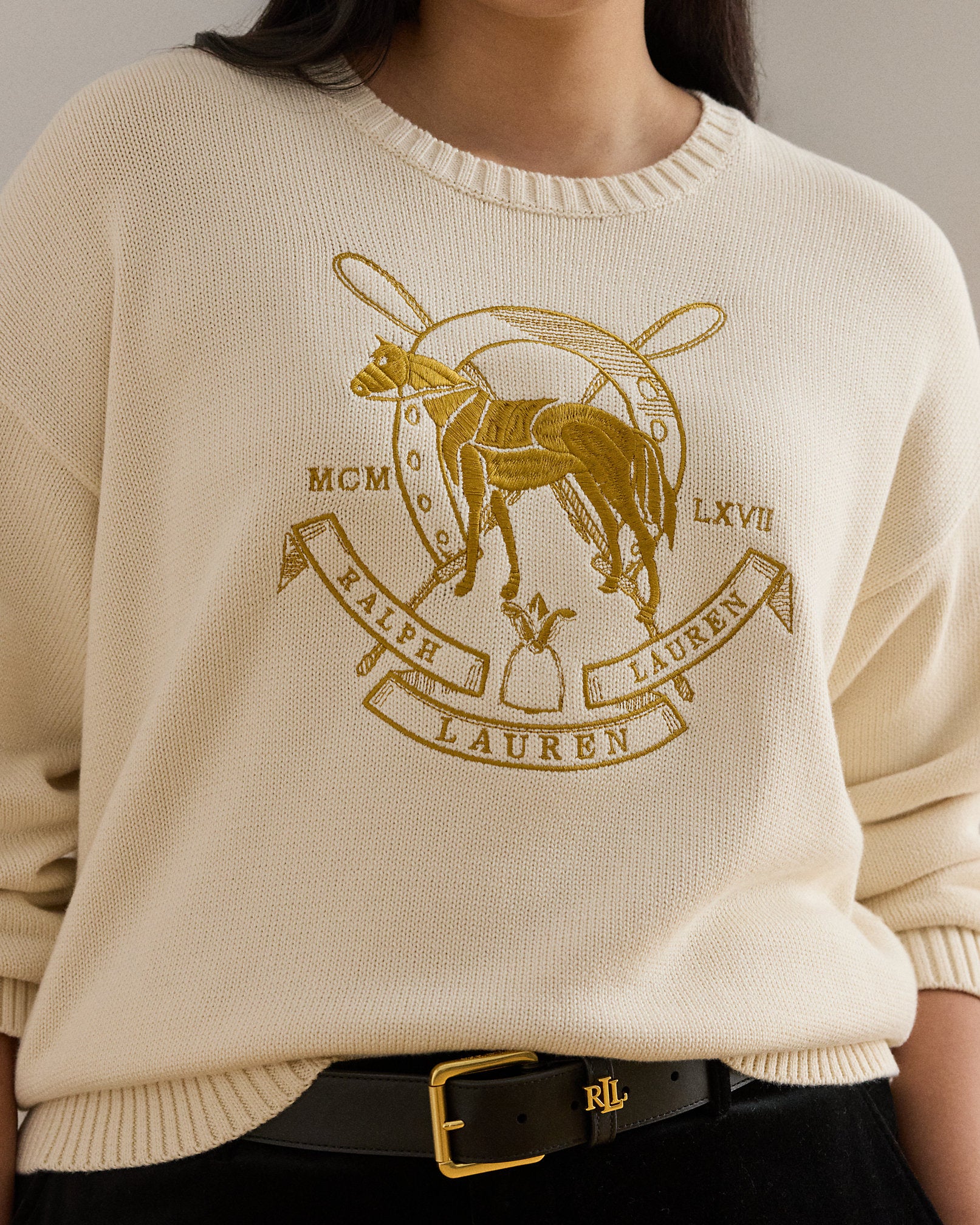 Ralph Lauren Embroidered Cotton Crewneck Sweater