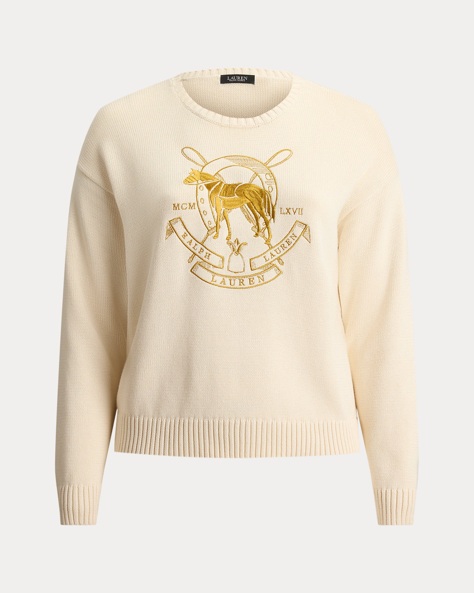 Ralph Lauren Embroidered Cotton Crewneck Sweater
