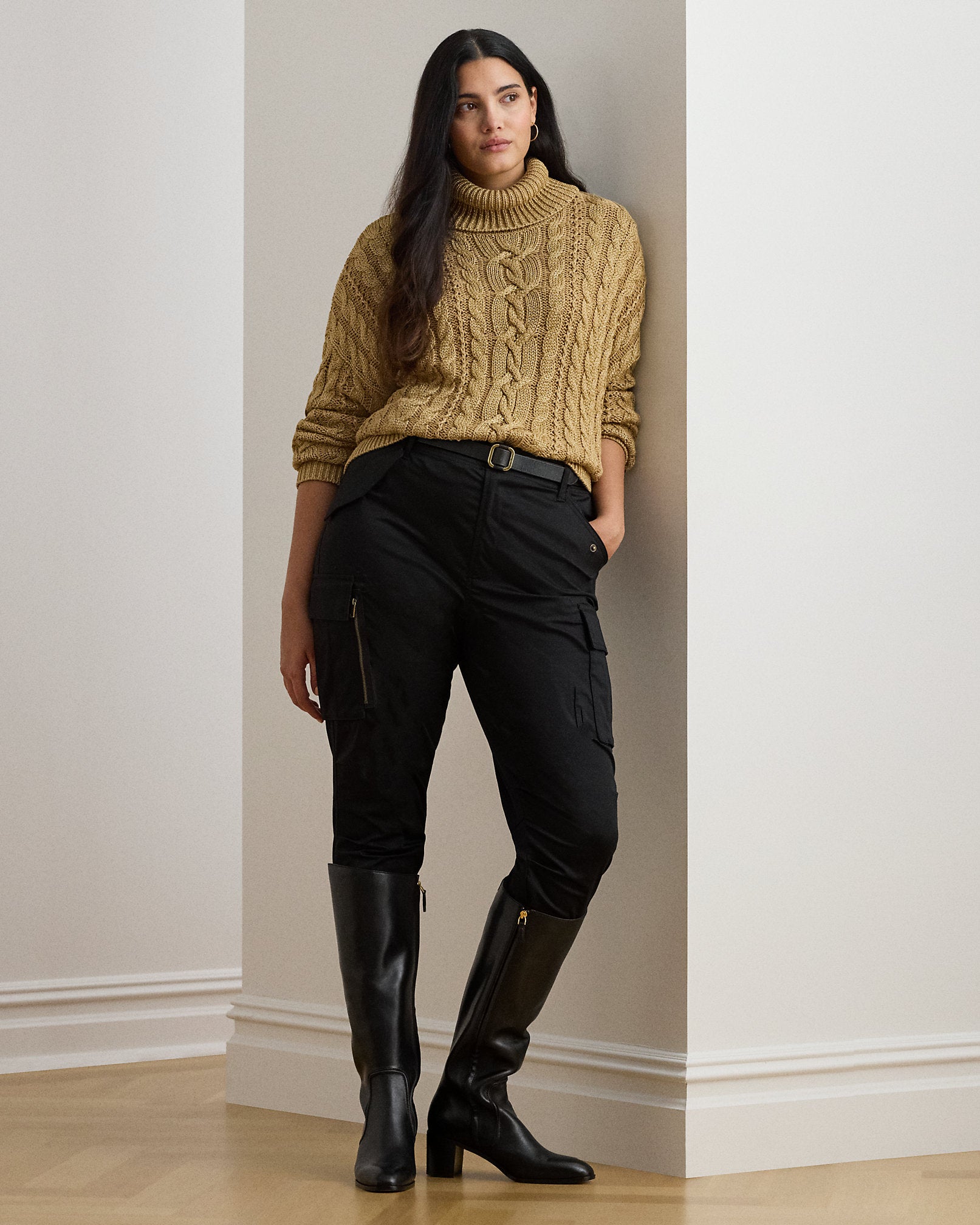 Ralph Lauren Metallic CableKnit Turtleneck Sweater
