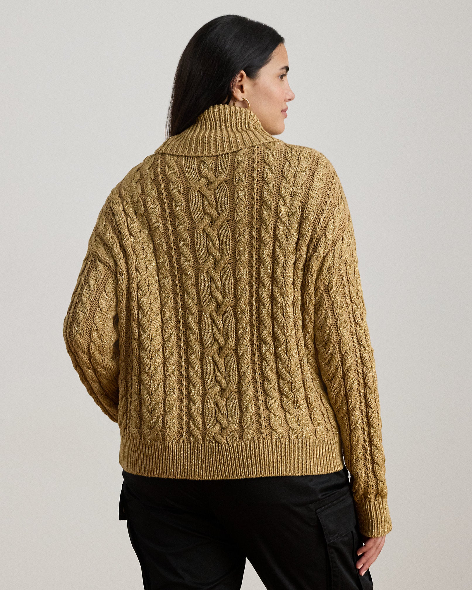Ralph Lauren Metallic CableKnit Turtleneck Sweater