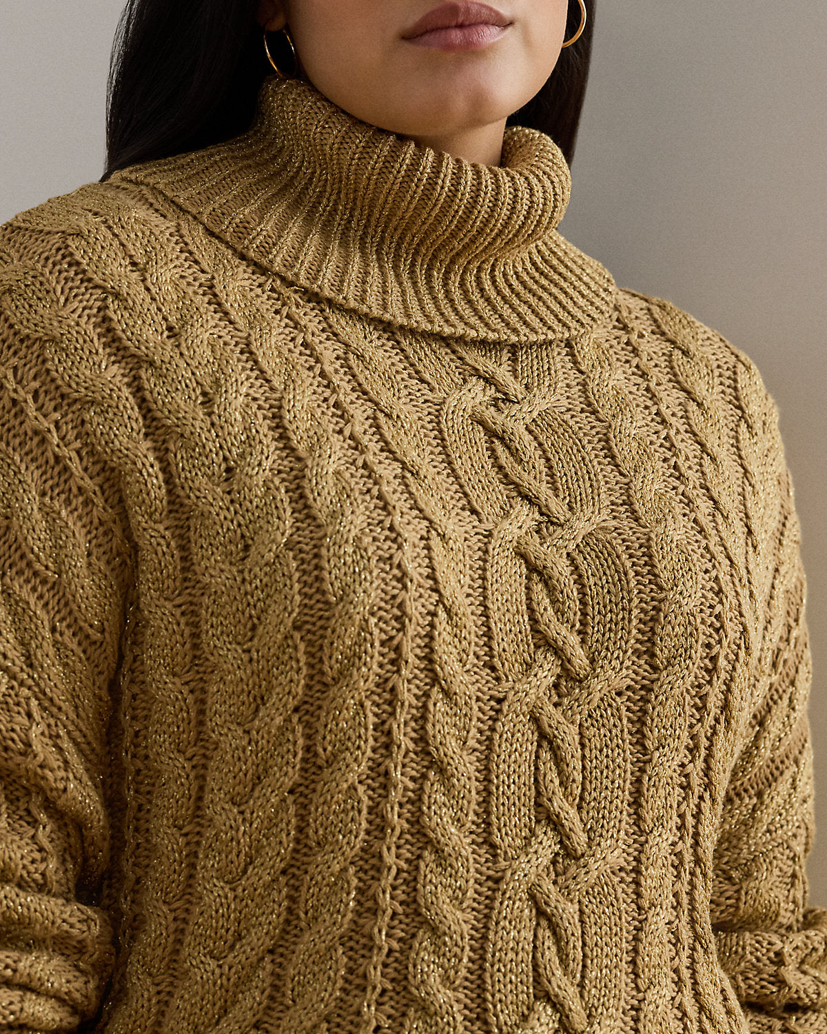 Ralph Lauren Metallic CableKnit Turtleneck Sweater