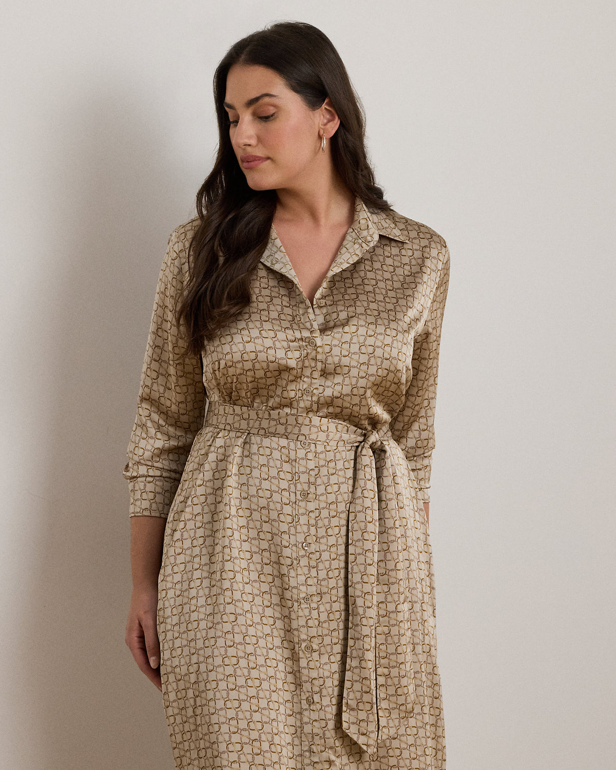 Ralph Lauren GeoPrint Satin Charmeuse Shirtdress