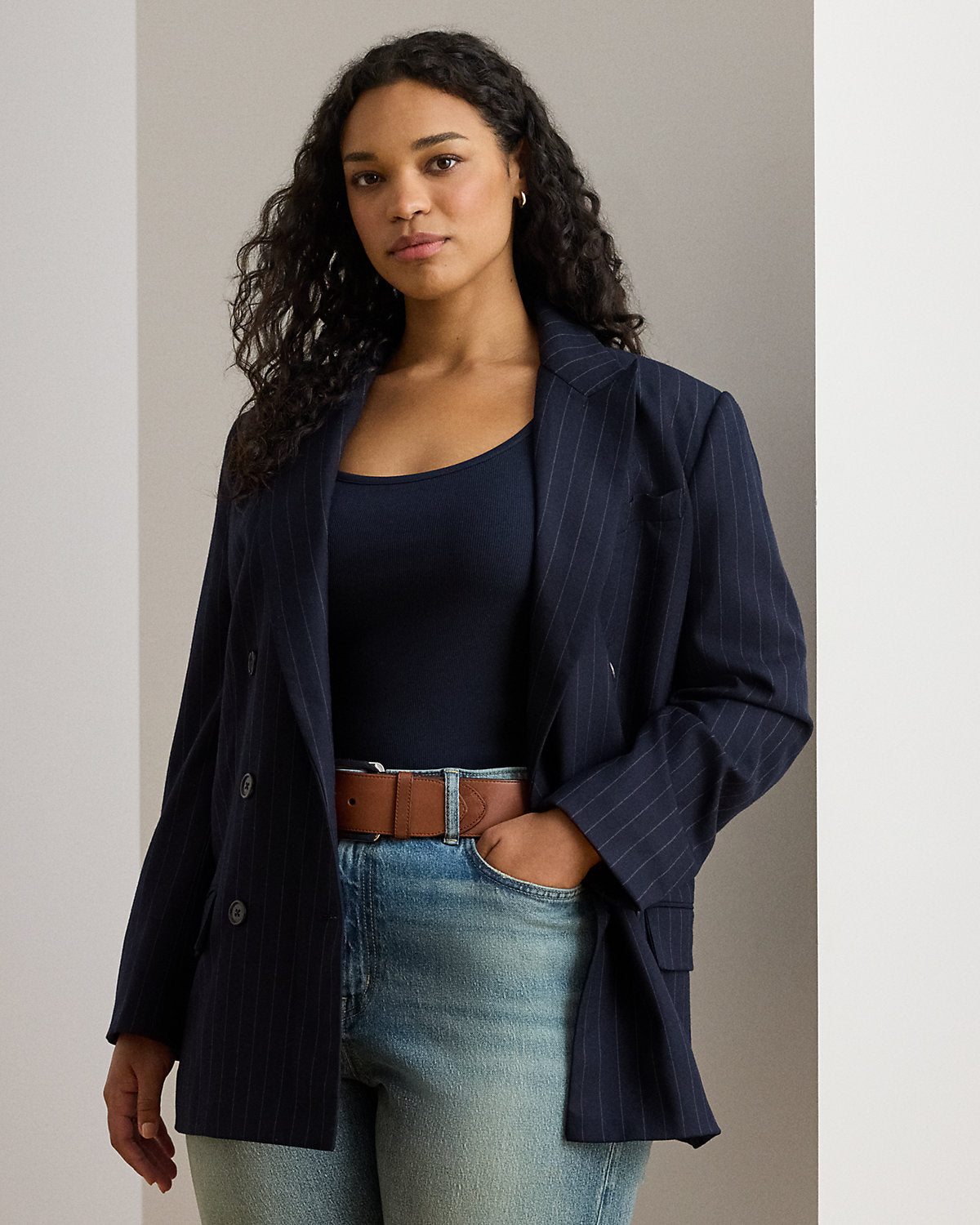 Ralph Lauren DoubleBreasted Pinstripe Twill Blazer