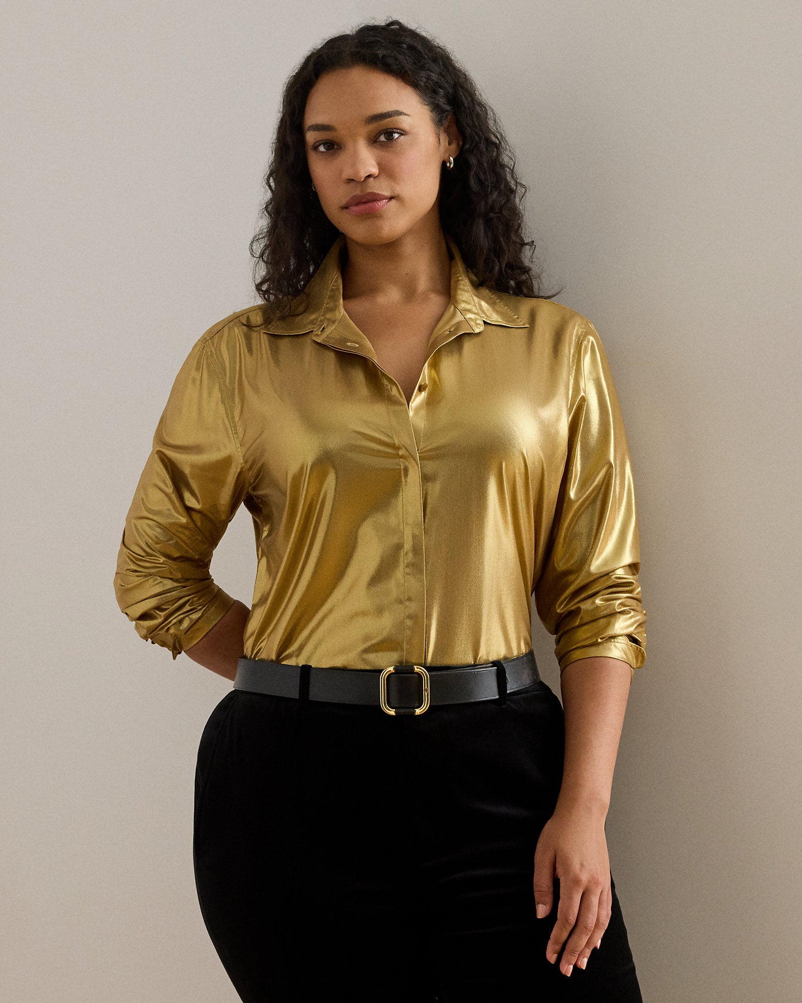 Ralph Lauren Classic Fit Metallic Chiffon Shirt