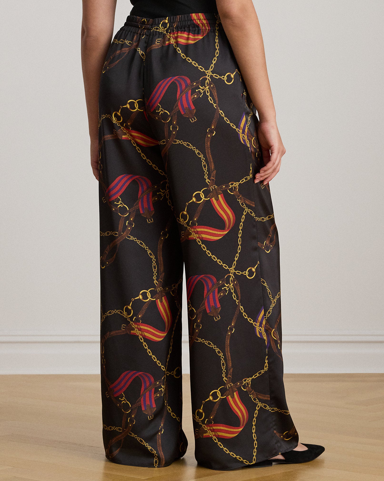 Ralph Lauren BeltingPrint Charmeuse WideLeg Pant