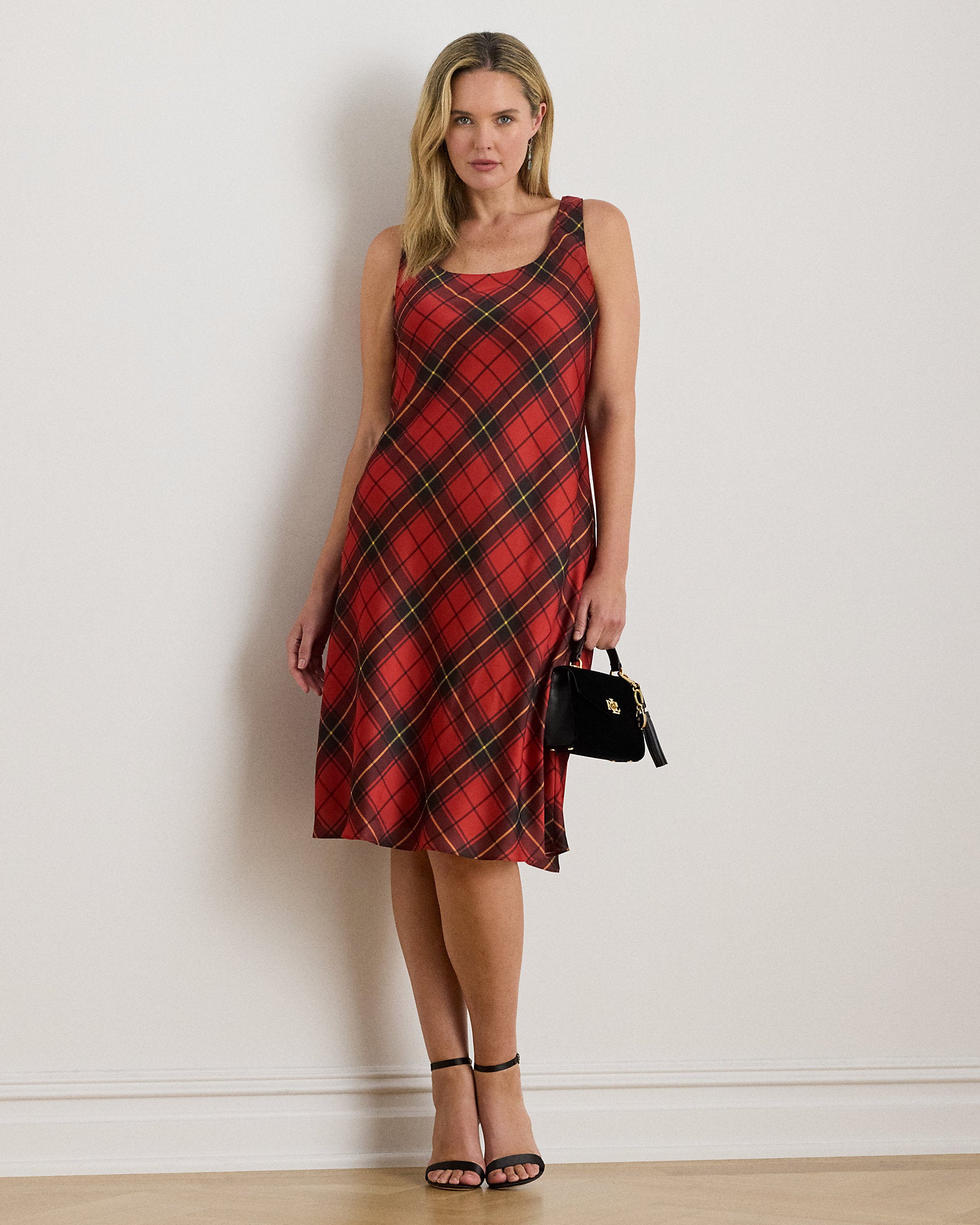 Ralph Lauren Plaid Satin Sleeveless Cocktail Dress