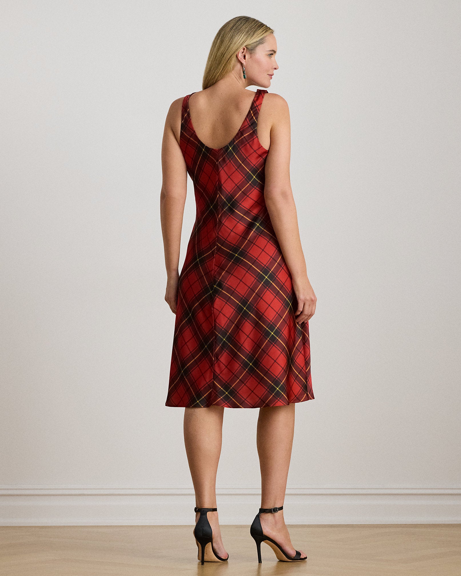 Ralph Lauren Plaid Satin Sleeveless Cocktail Dress
