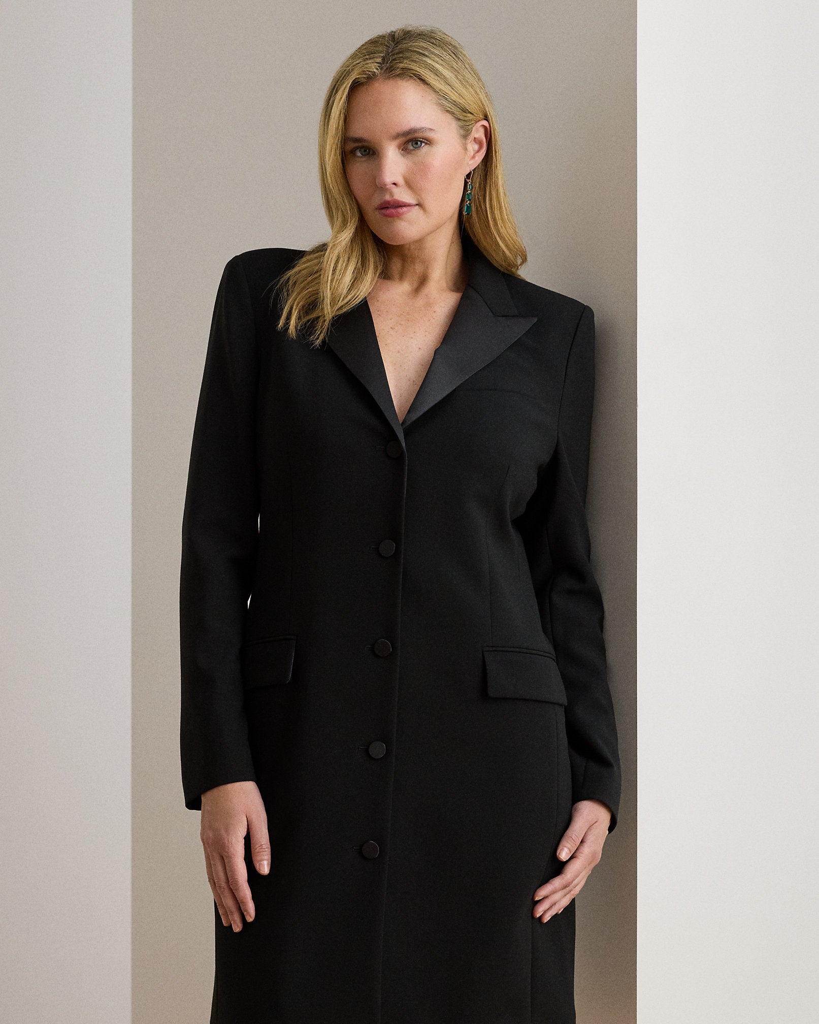 Ralph Lauren SatinTrim DoubleFaced Crepe Dress