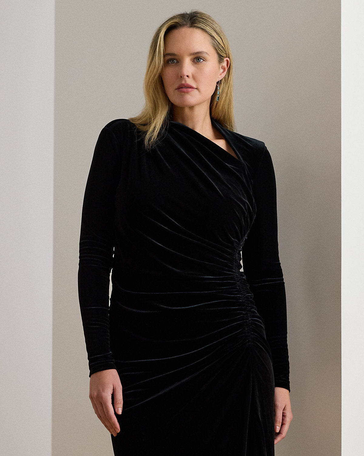 Ralph Lauren Ruched Velvet Asymmetrical Dress