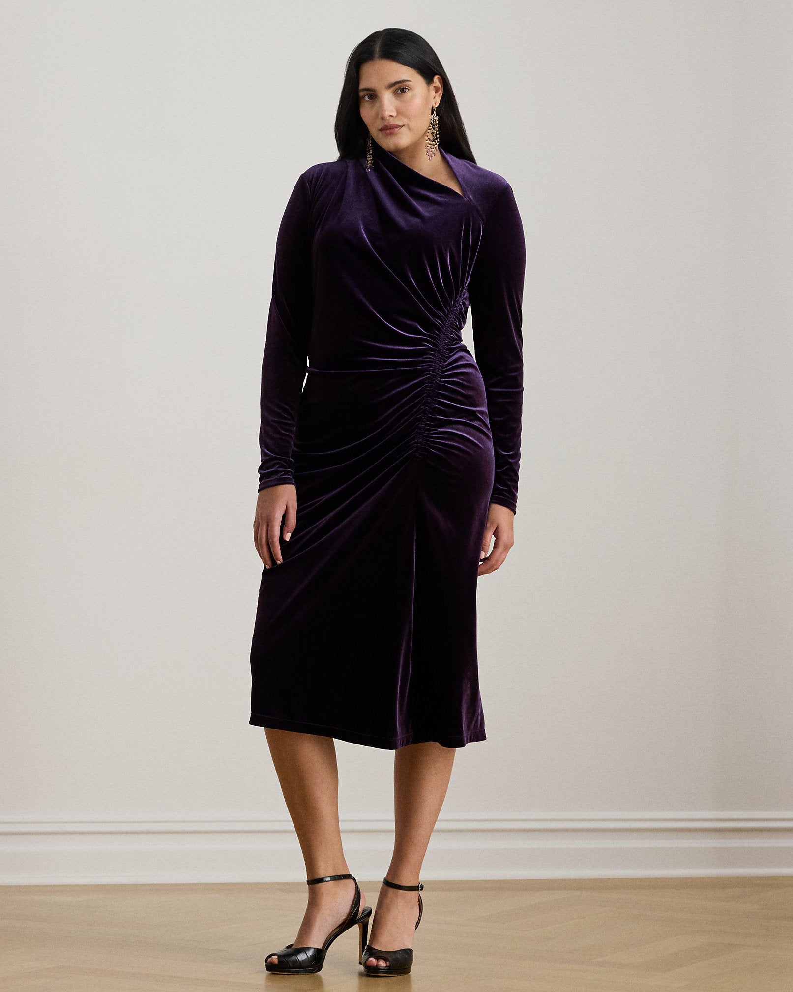 Ralph Lauren Ruched Velvet Asymmetrical Dress