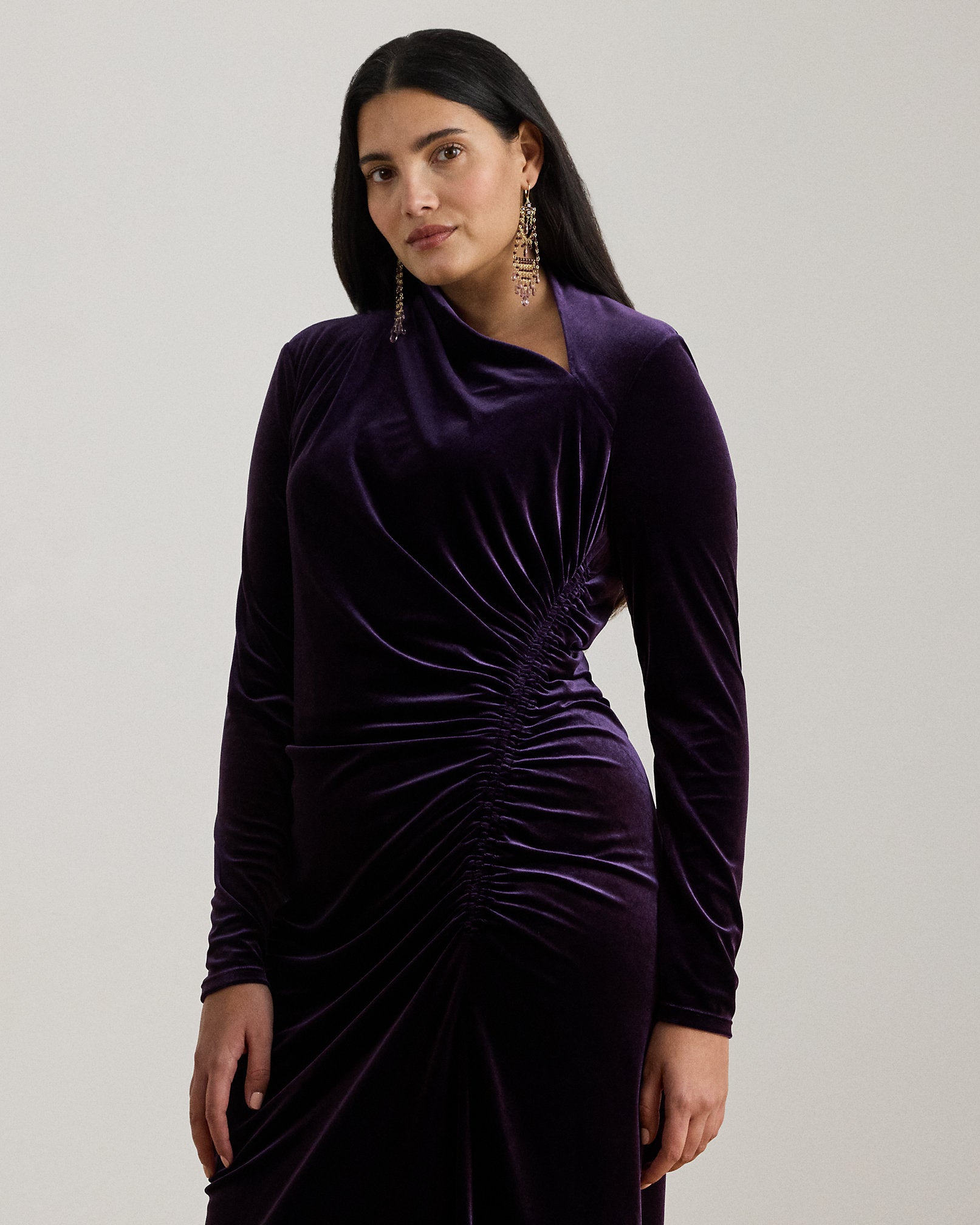 Ralph Lauren Ruched Velvet Asymmetrical Dress