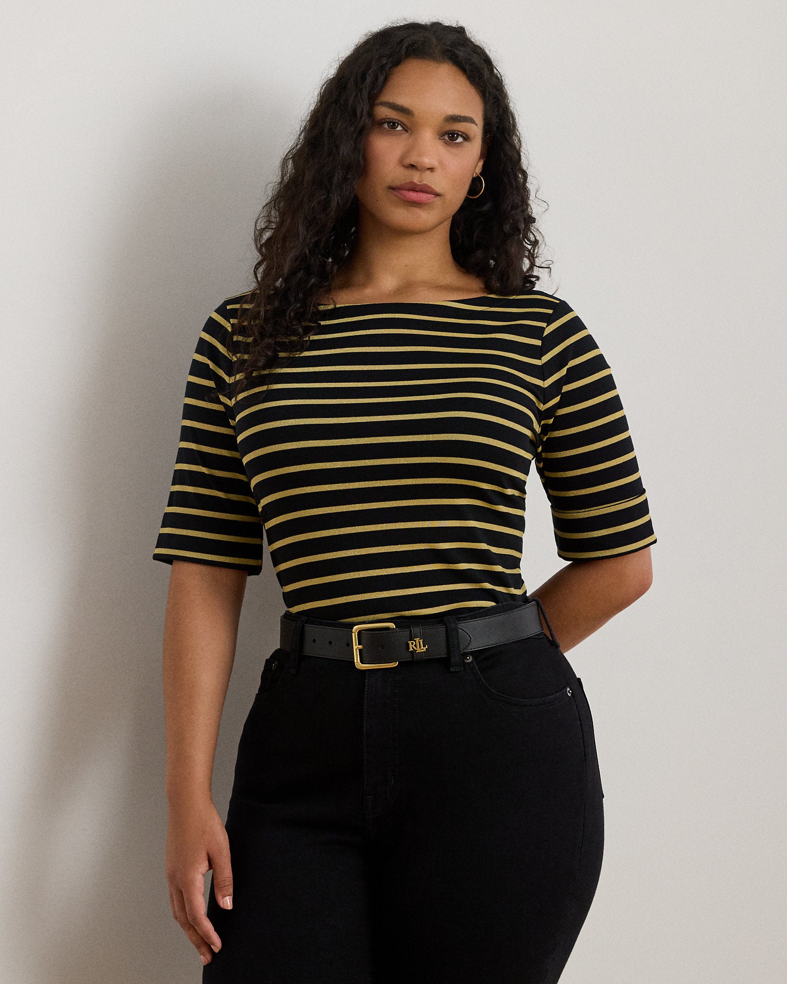 Ralph Lauren Metallic Striped Boatneck Tee