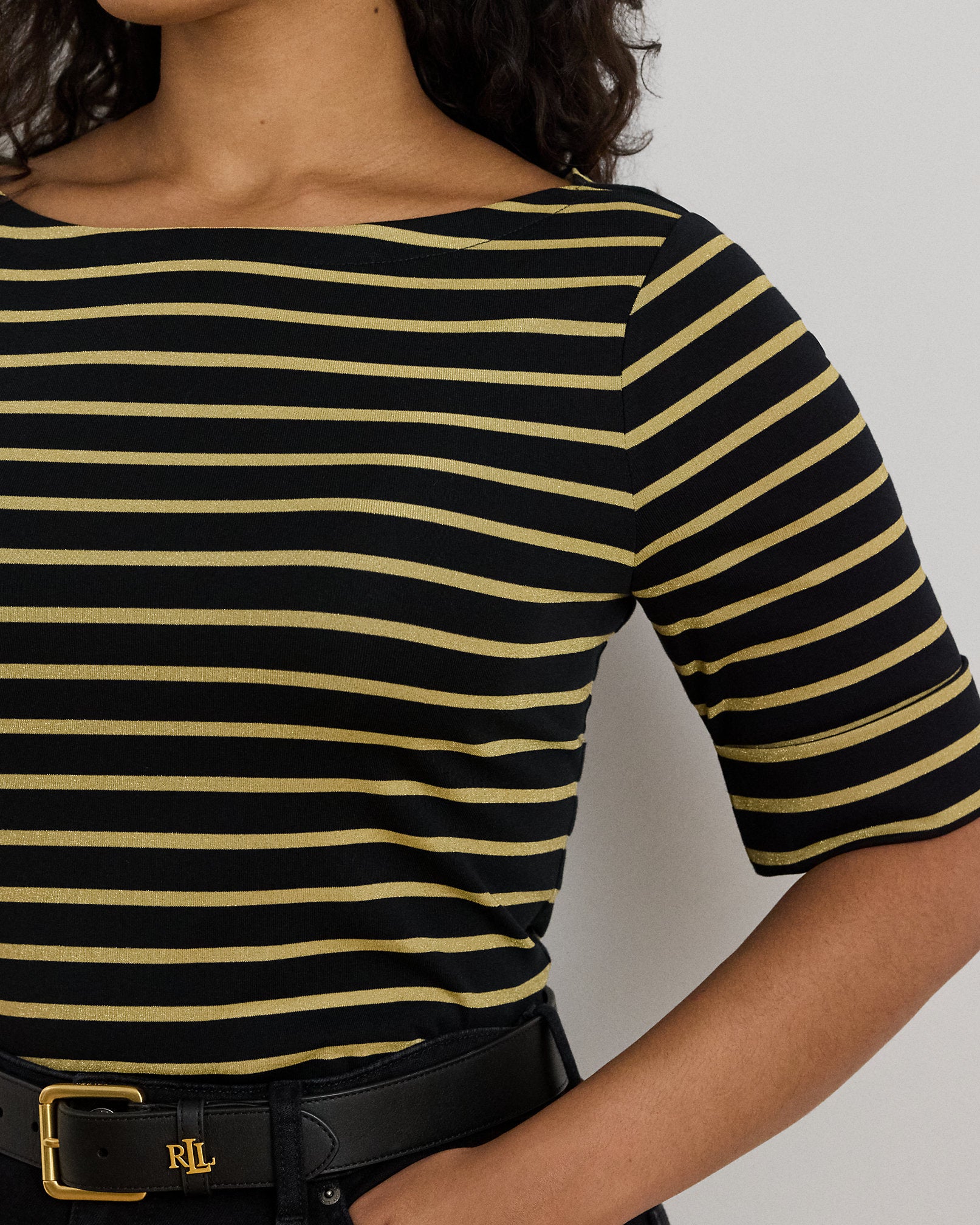 Ralph Lauren Metallic Striped Boatneck Tee