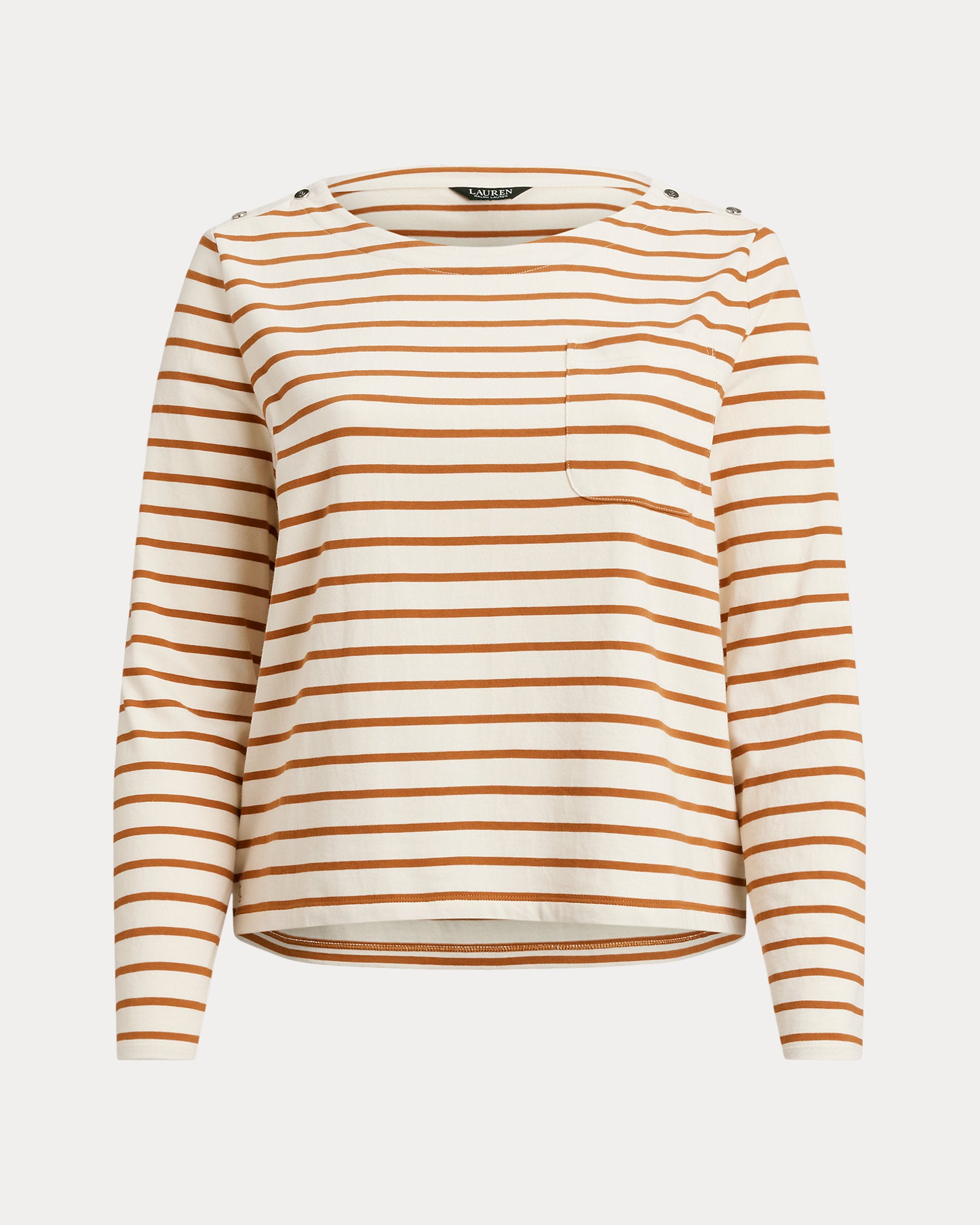 Ralph Lauren Striped Jersey SnapTrim Boatneck Top