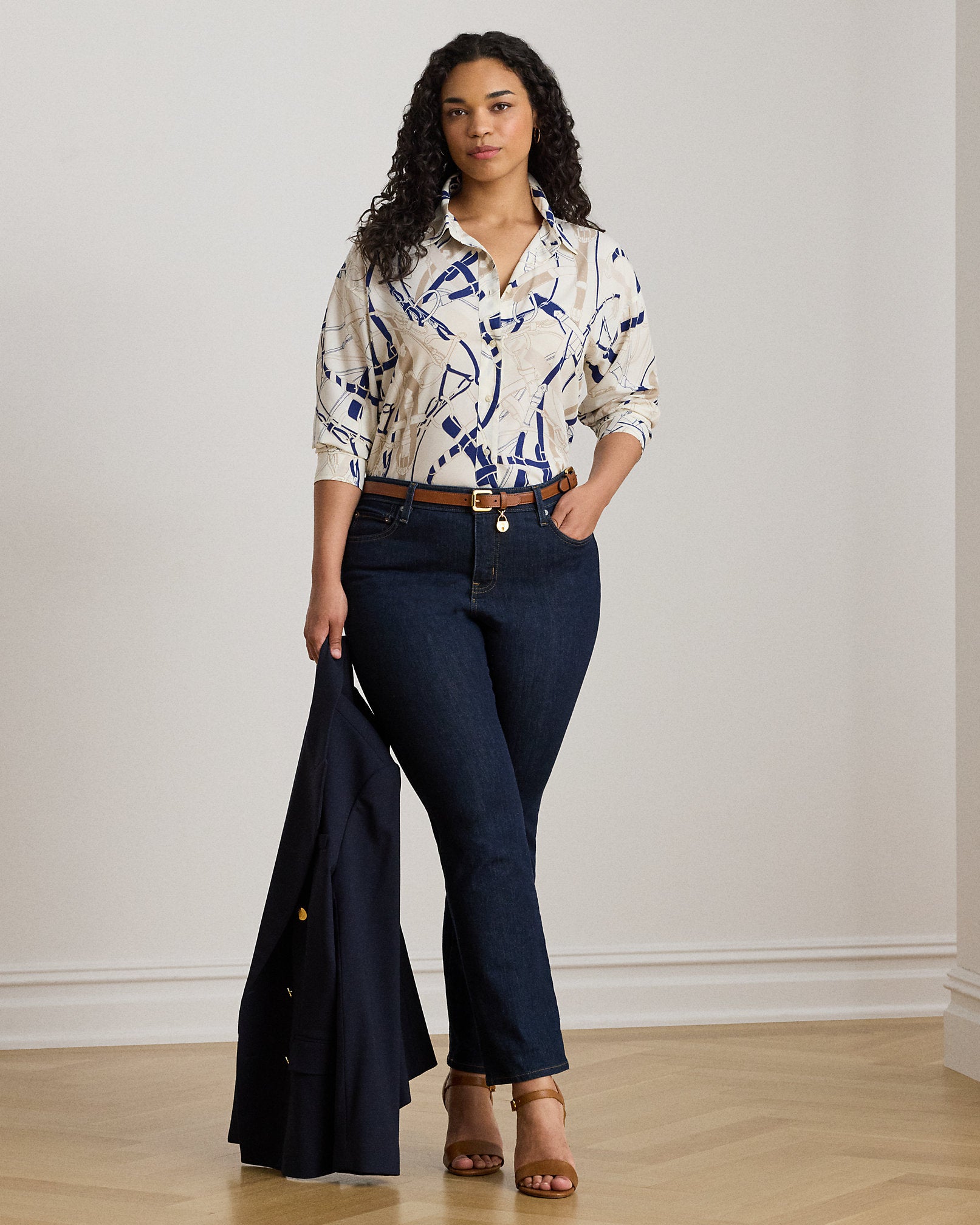 Ralph Lauren Relaxed Fit BeltingPrint Crepe Shirt
