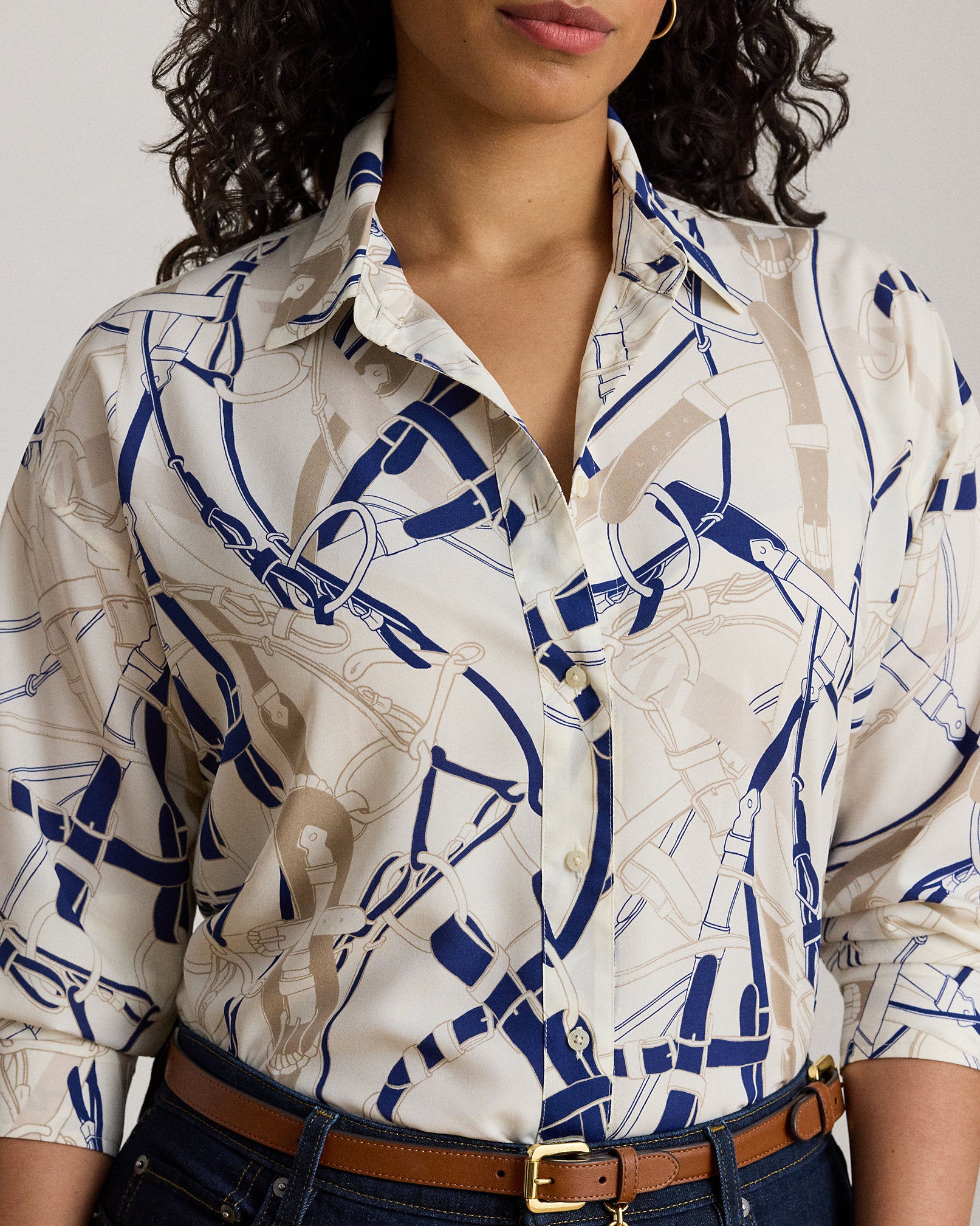 Ralph Lauren Relaxed Fit BeltingPrint Crepe Shirt