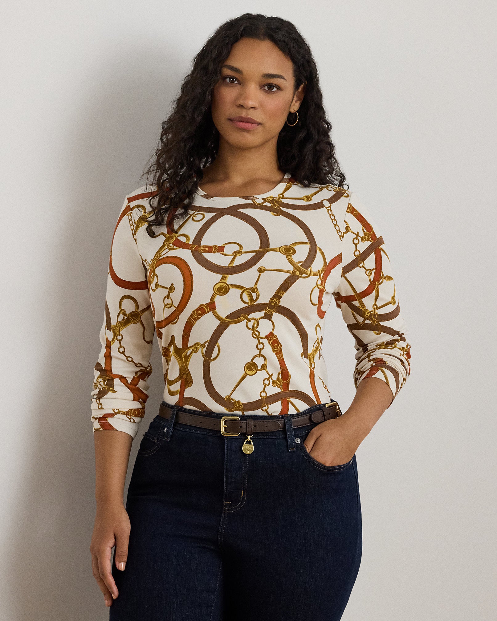 Ralph Lauren BeltingPrint Cotton LongSleeve Tee