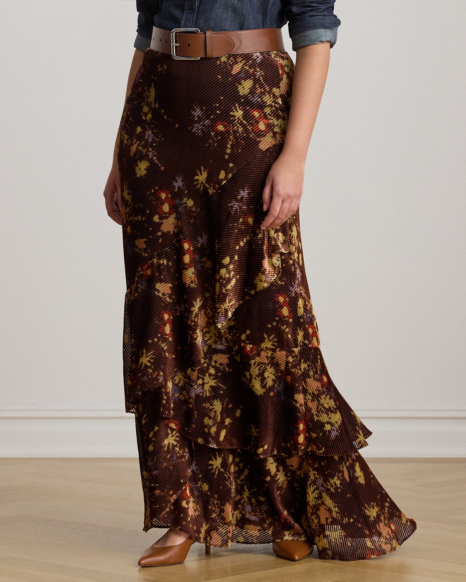 Ralph Lauren Floral Burnout Velvet Tiered Maxiskirt