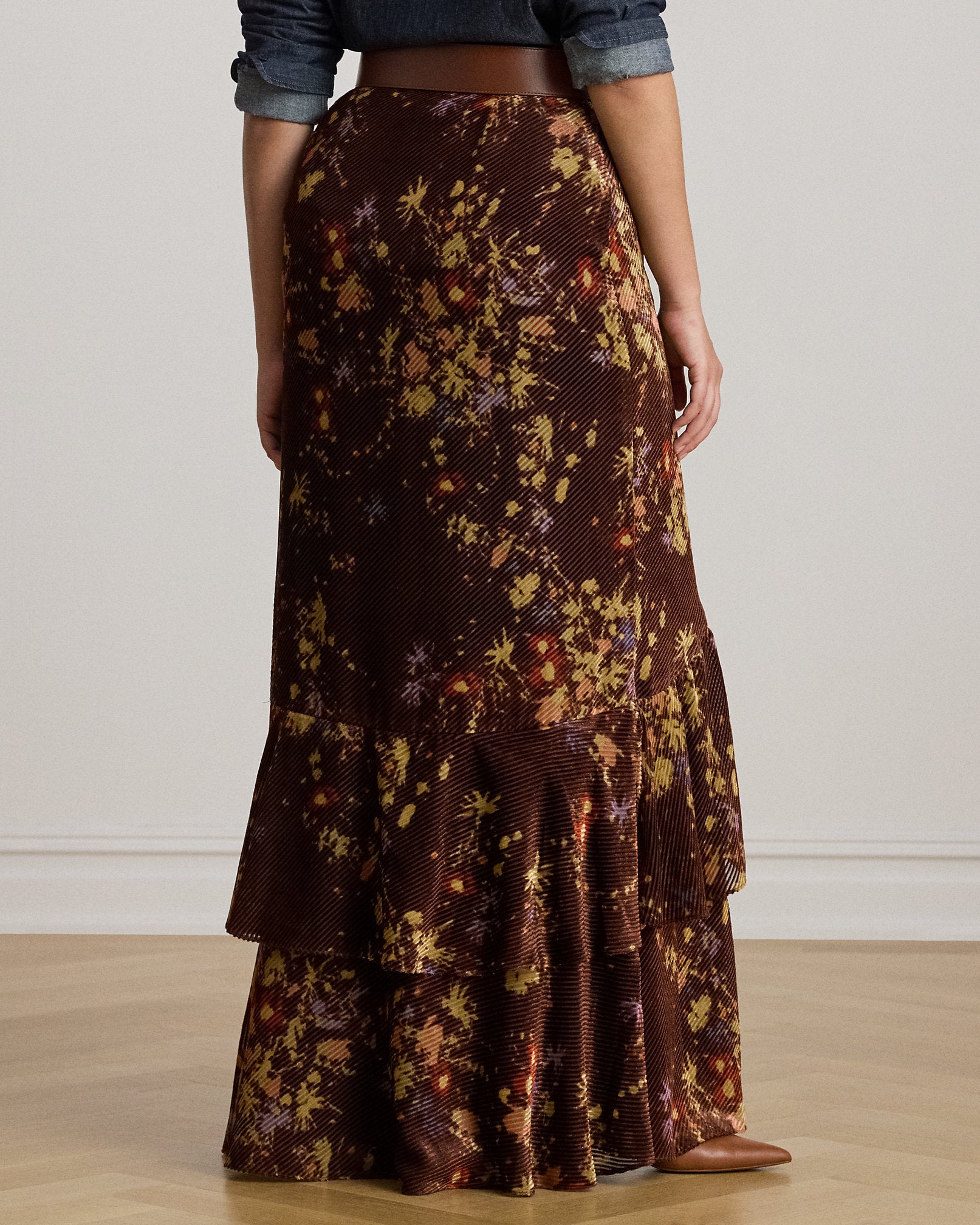 Ralph Lauren Floral Burnout Velvet Tiered Maxiskirt