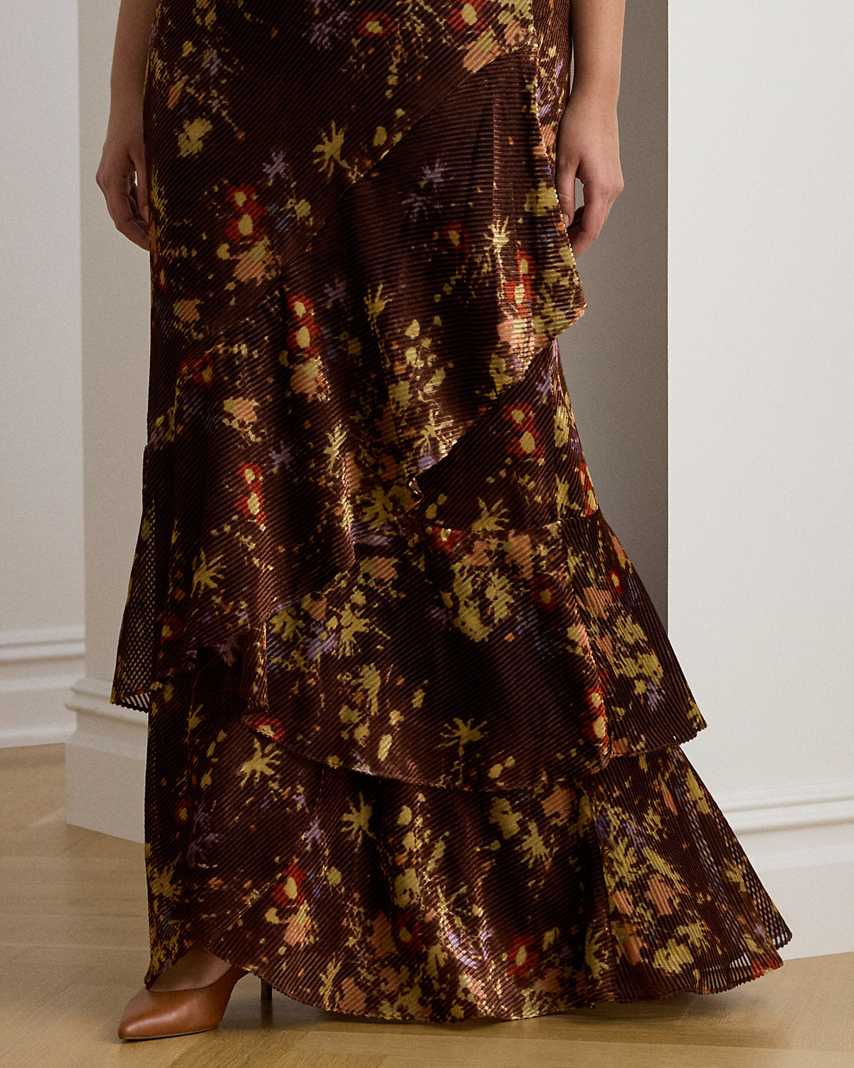 Ralph Lauren Floral Burnout Velvet Tiered Maxiskirt