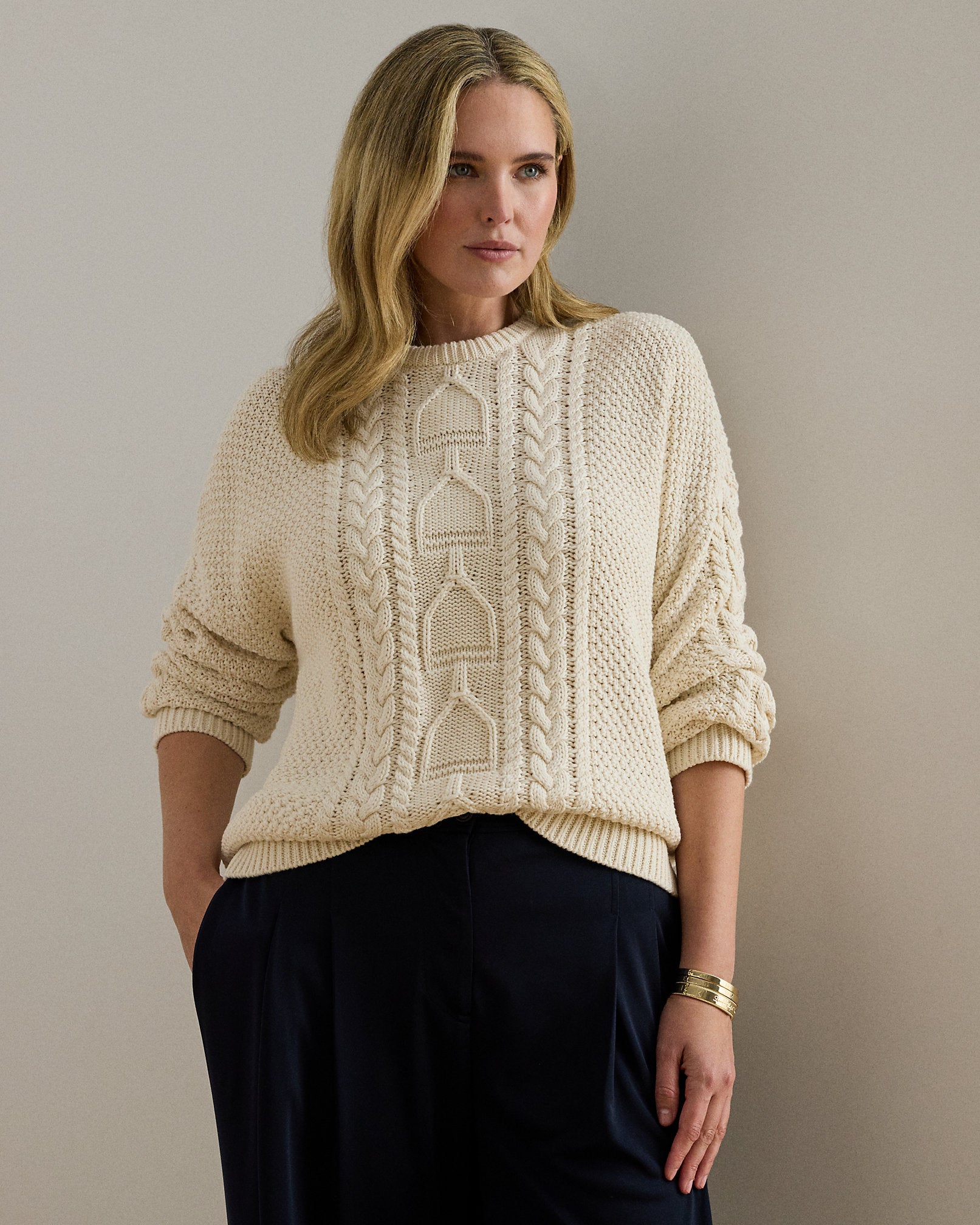 Ralph Lauren CableKnit Cotton Crewneck Sweater