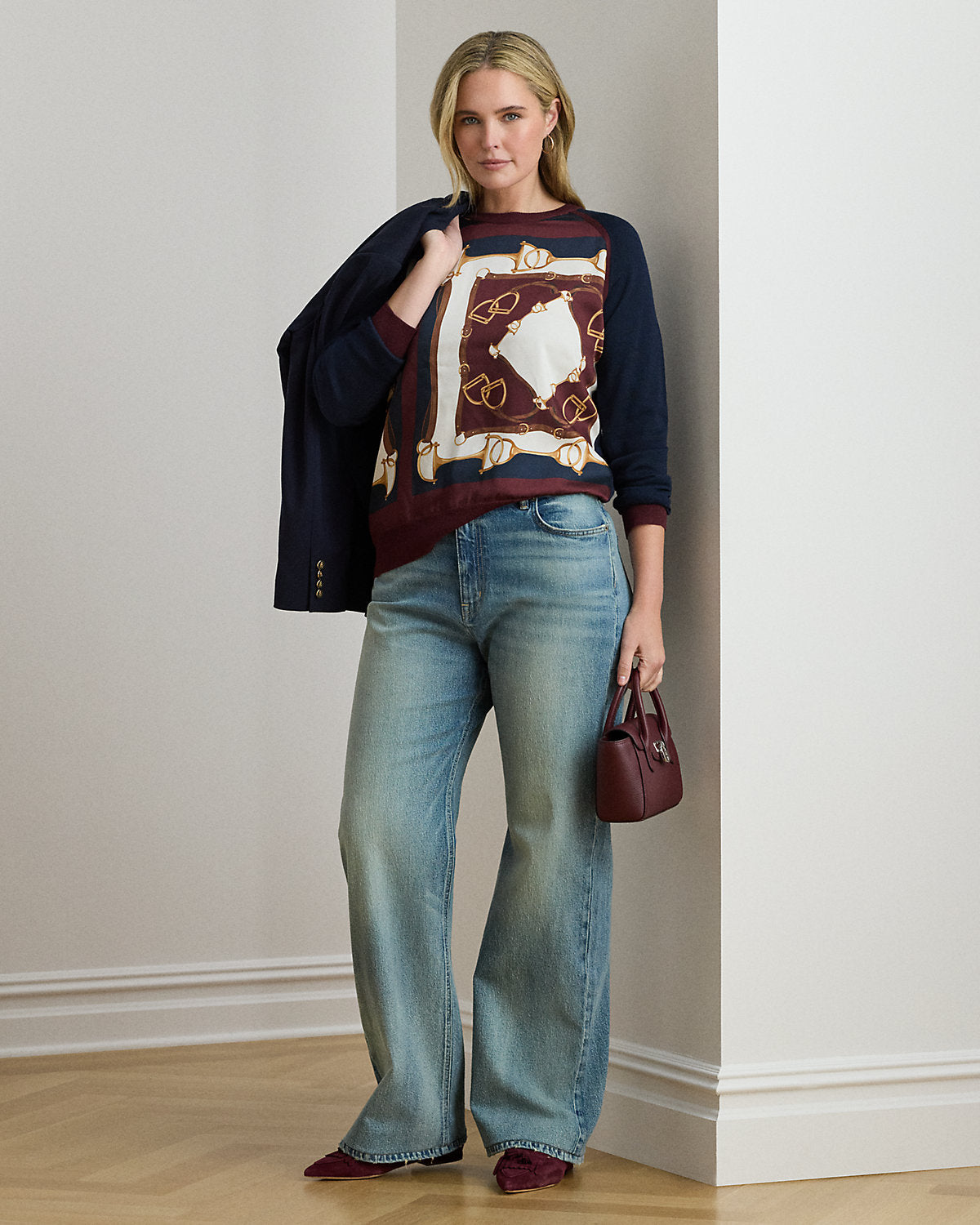 Ralph Lauren EquestrianPrint CottonBlend Sweater