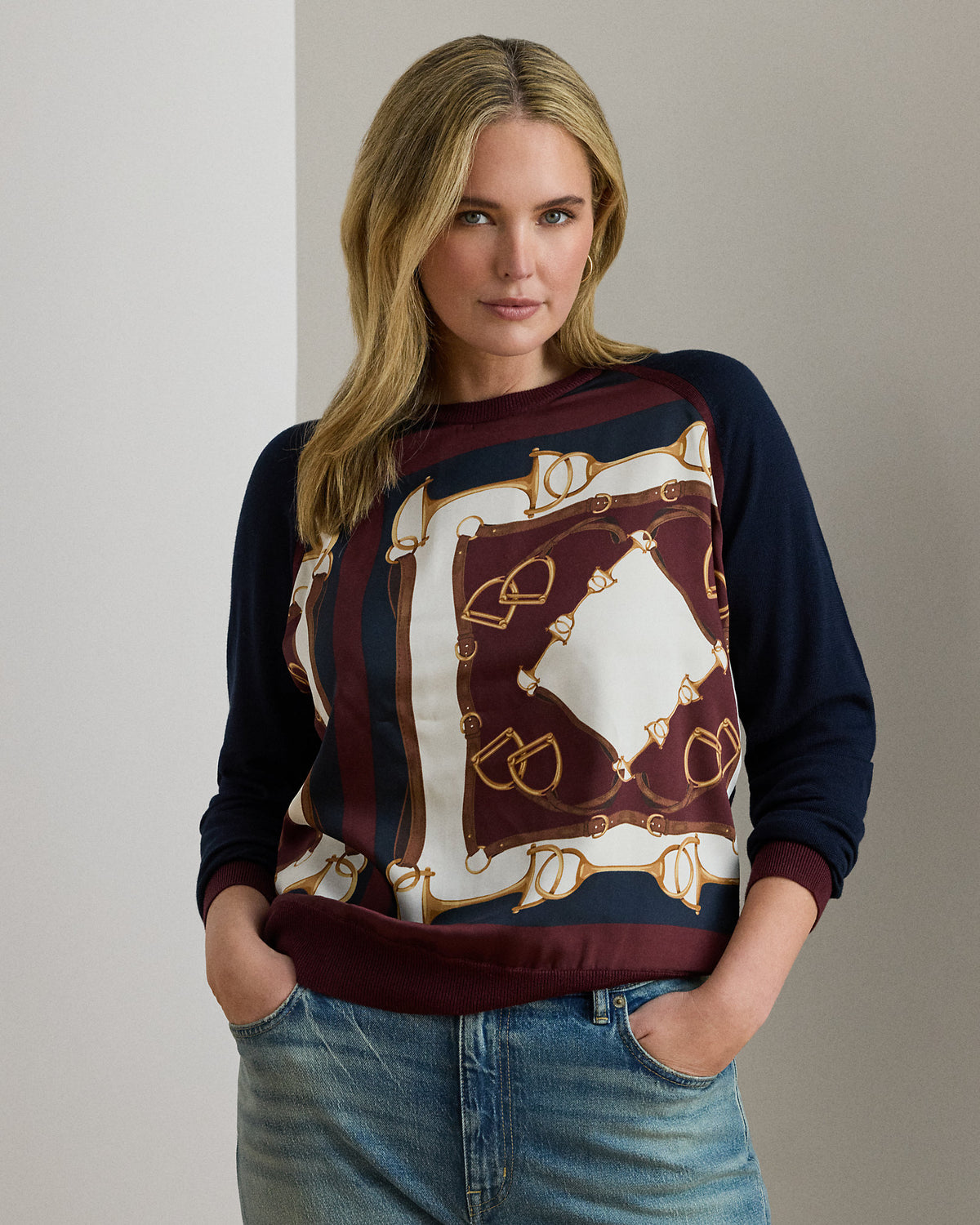Ralph Lauren EquestrianPrint CottonBlend Sweater