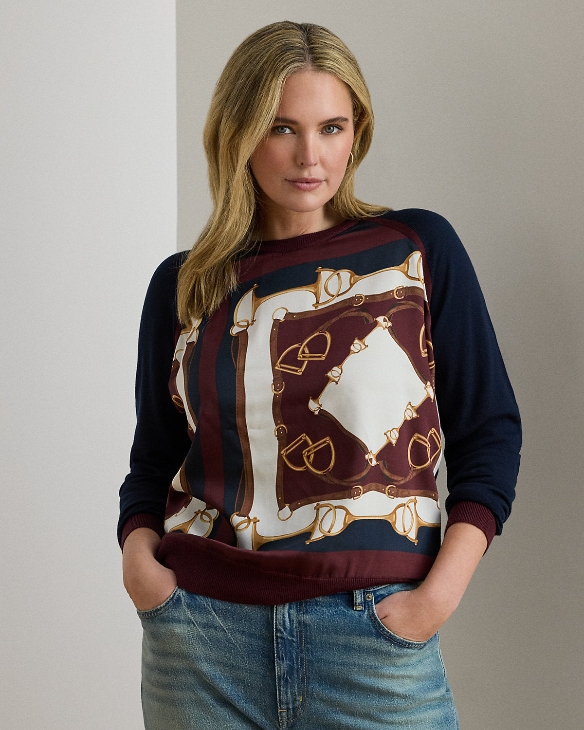Ralph Lauren EquestrianPrint CottonBlend Sweater