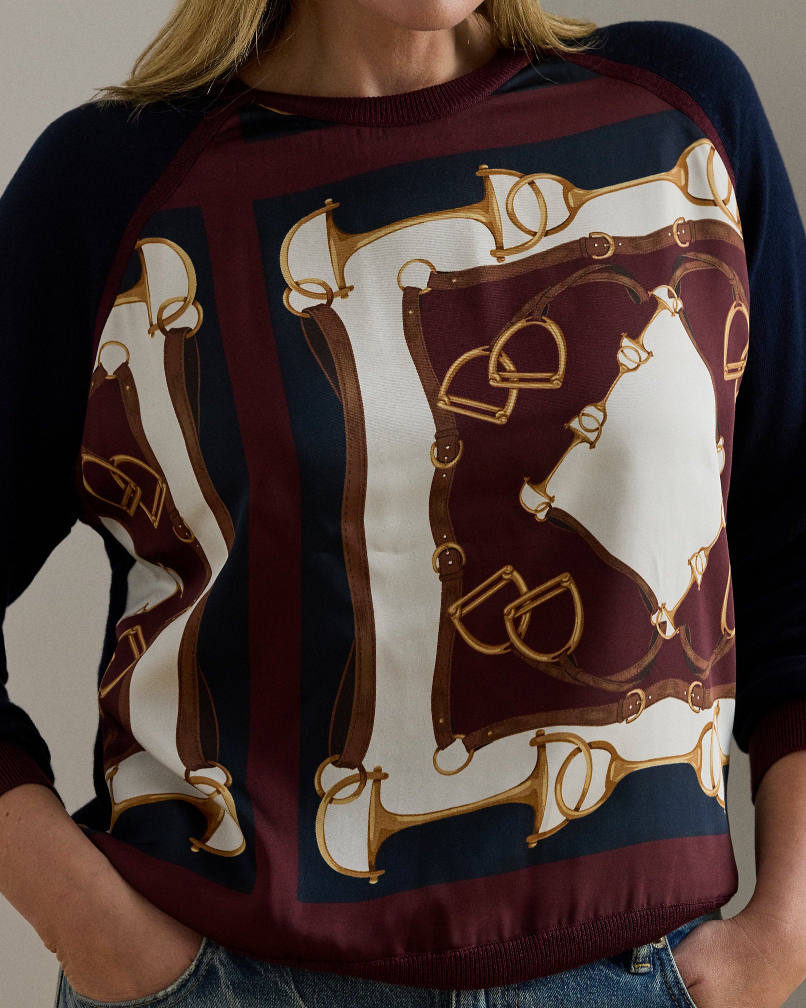 Ralph Lauren EquestrianPrint CottonBlend Sweater