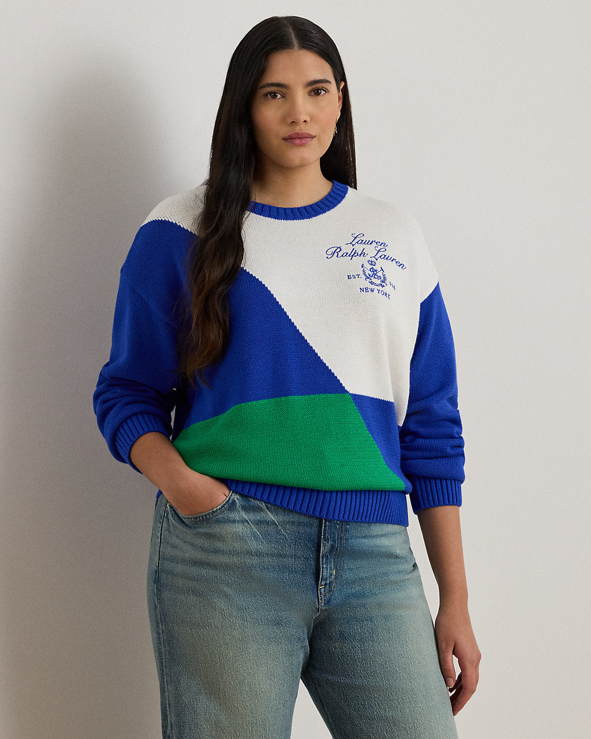 Ralph Lauren ColorBlocked Combed Cotton Sweater