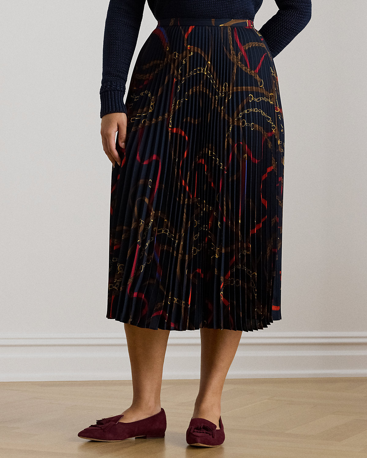 Ralph Lauren BeltingPrint Pleated Georgette Skirt