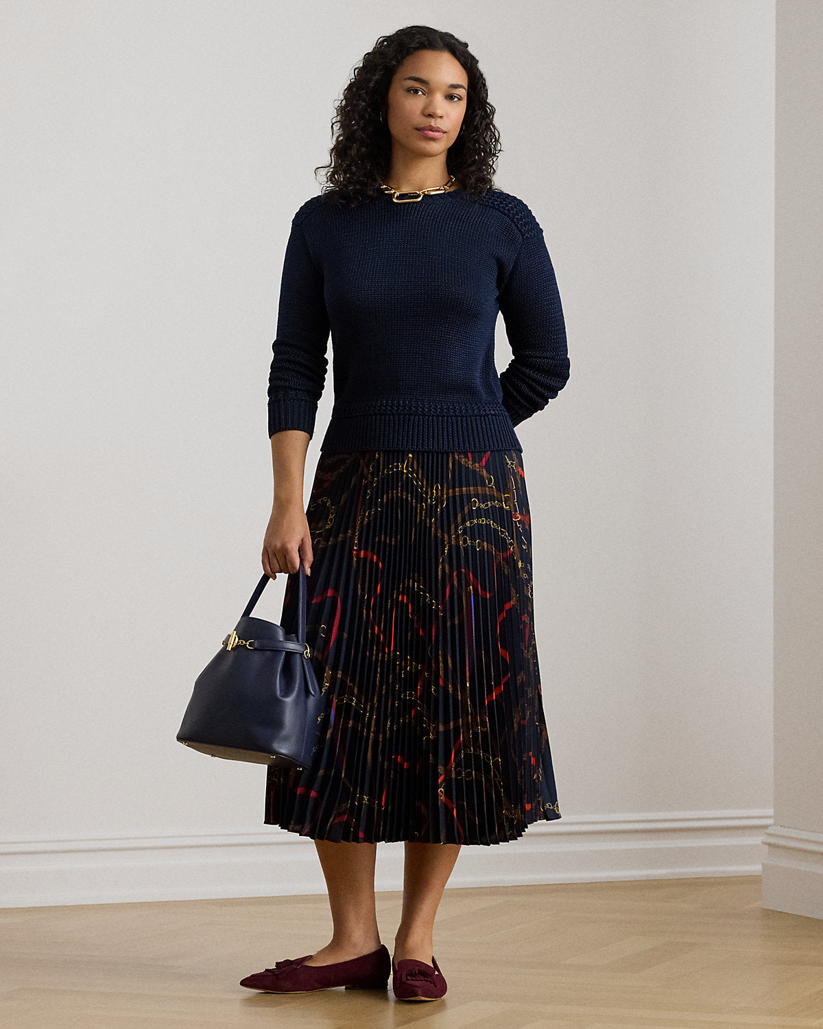 Ralph Lauren BeltingPrint Pleated Georgette Skirt