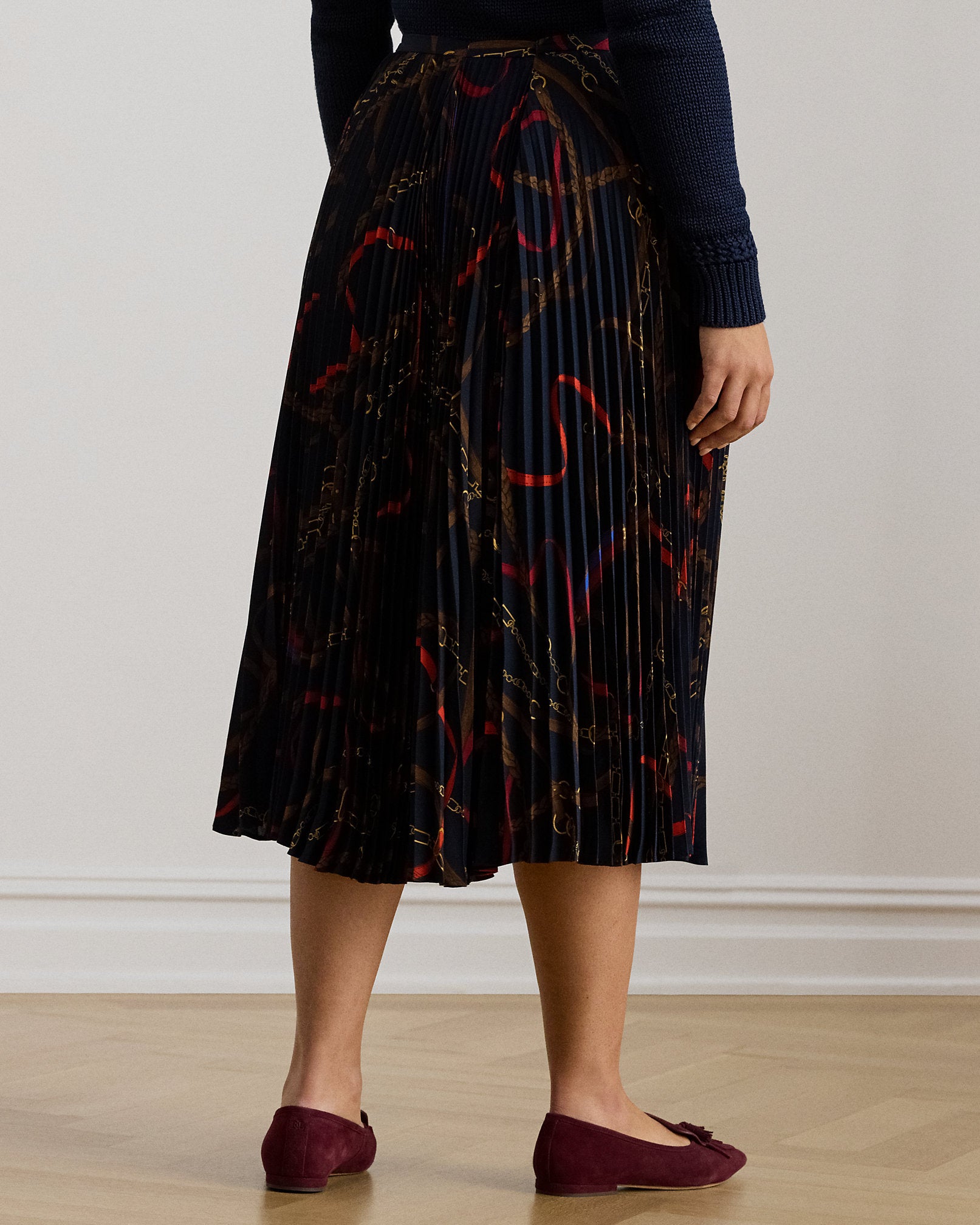 Ralph Lauren BeltingPrint Pleated Georgette Skirt