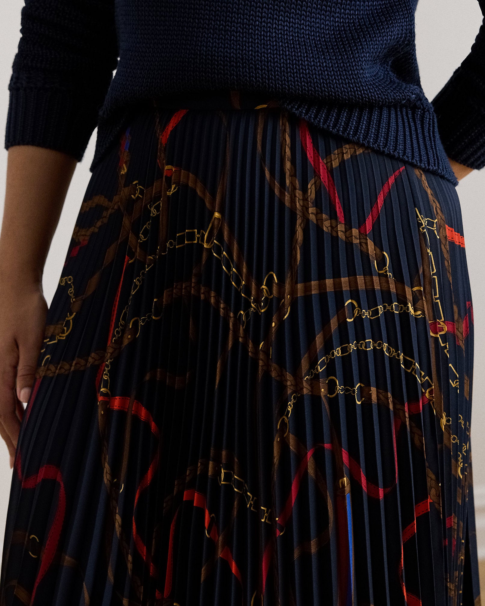 Ralph Lauren BeltingPrint Pleated Georgette Skirt