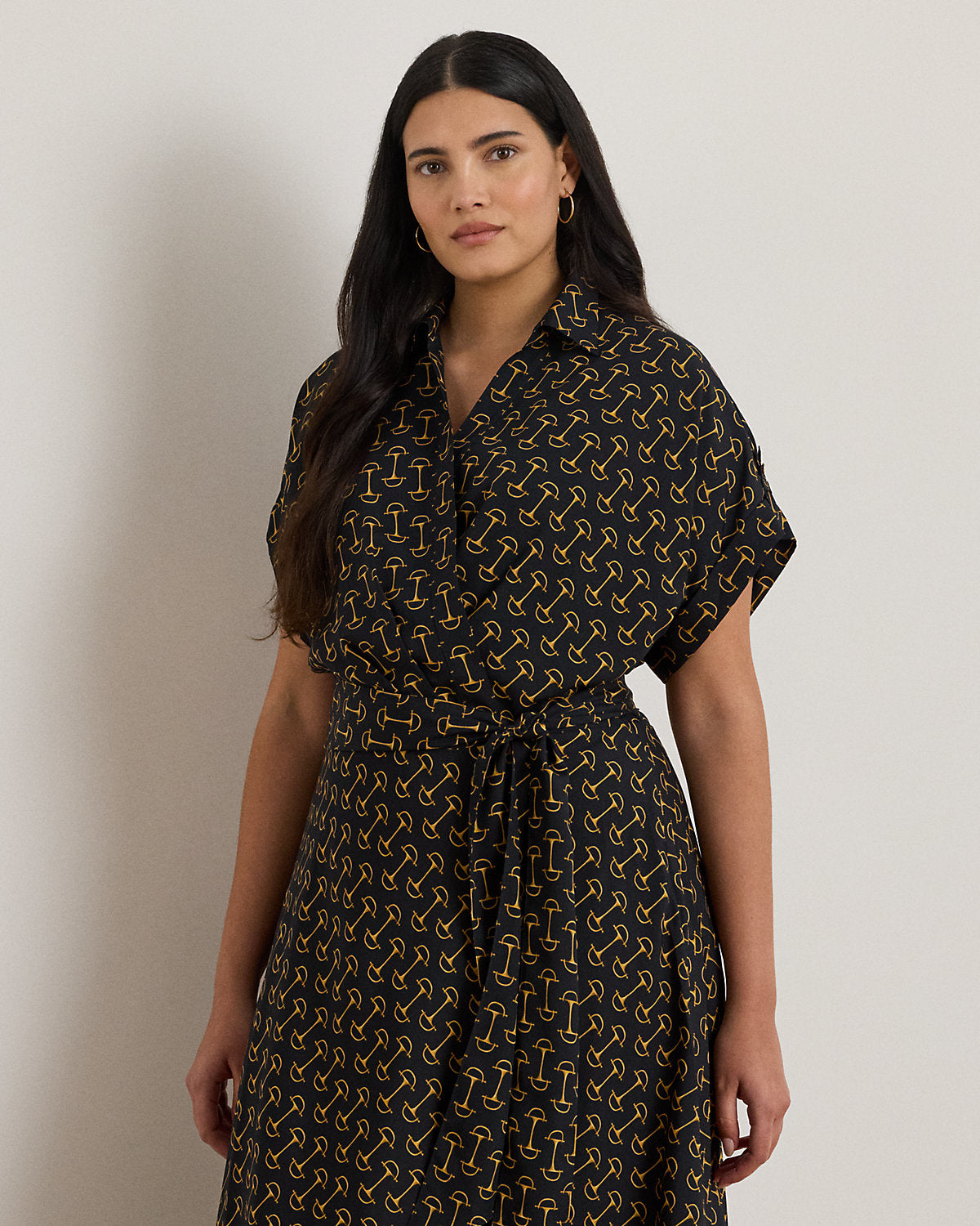 Ralph Lauren GeoPrint Belted Crepe Dress
