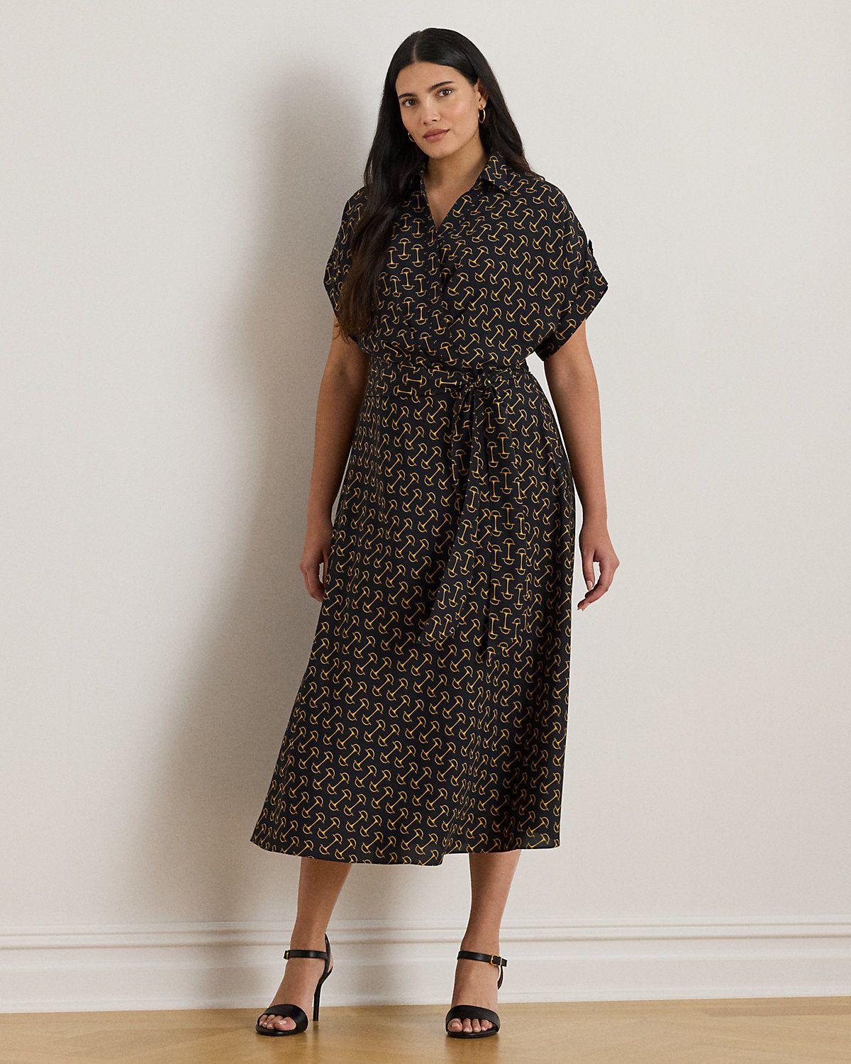 Ralph Lauren GeoPrint Belted Crepe Dress