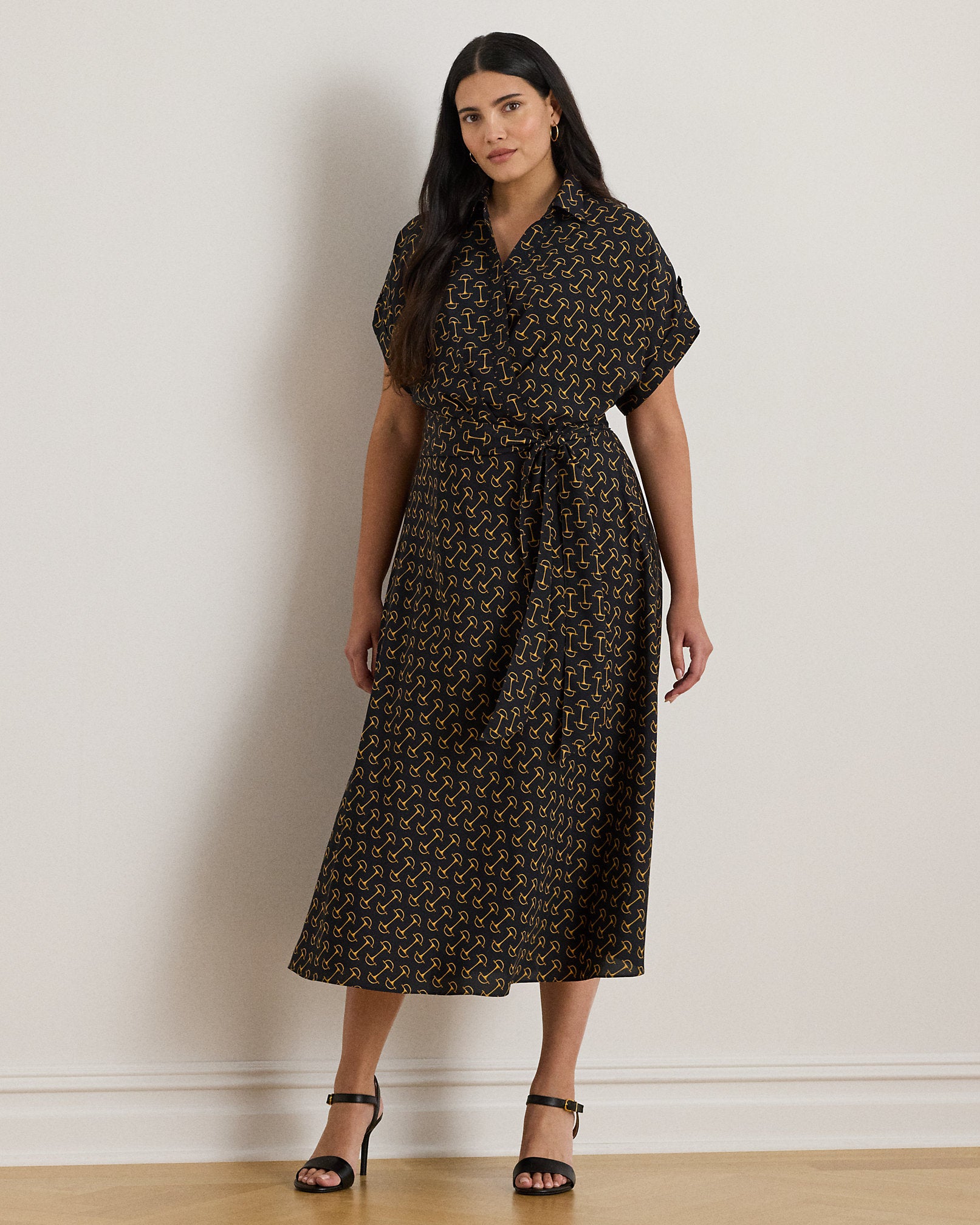 Ralph Lauren GeoPrint Belted Crepe Dress