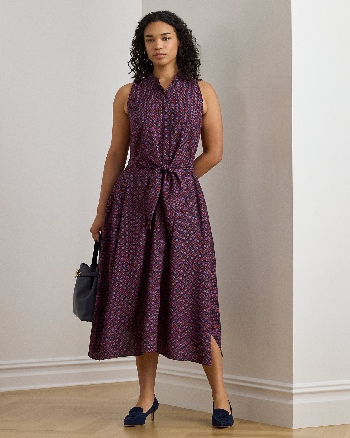 Ralph Lauren Print TieFront Crepe Sleeveless Dress