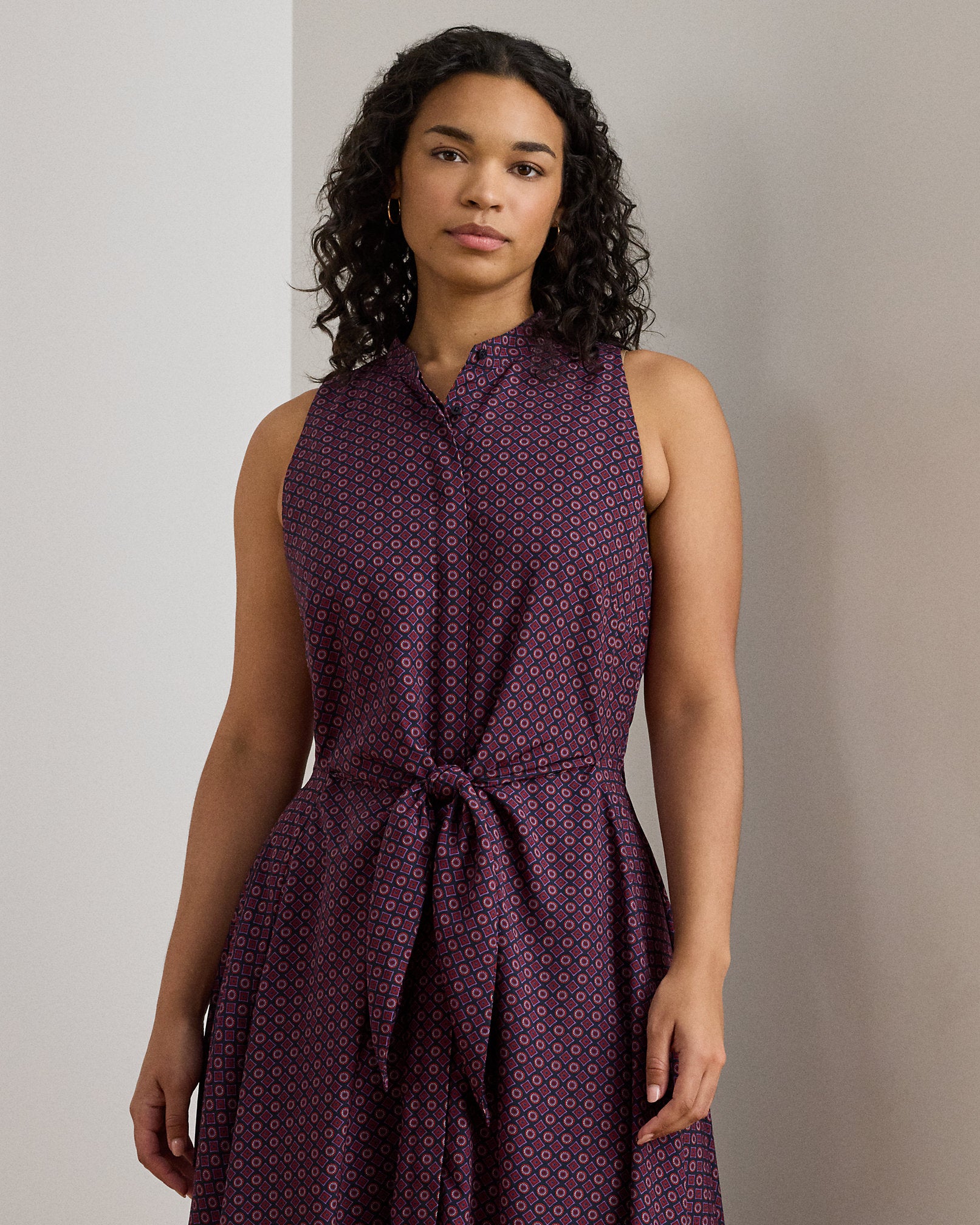Ralph Lauren Print TieFront Crepe Sleeveless Dress