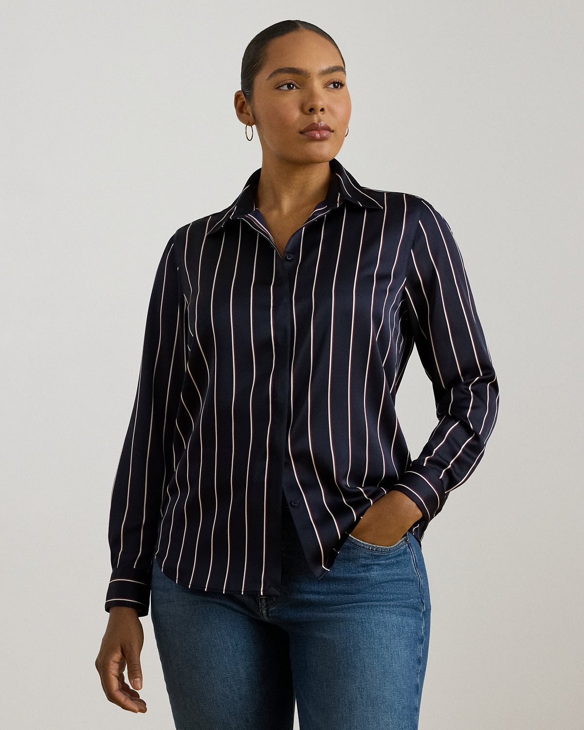 Ralph Lauren Classic Fit Striped Charmeuse Shirt