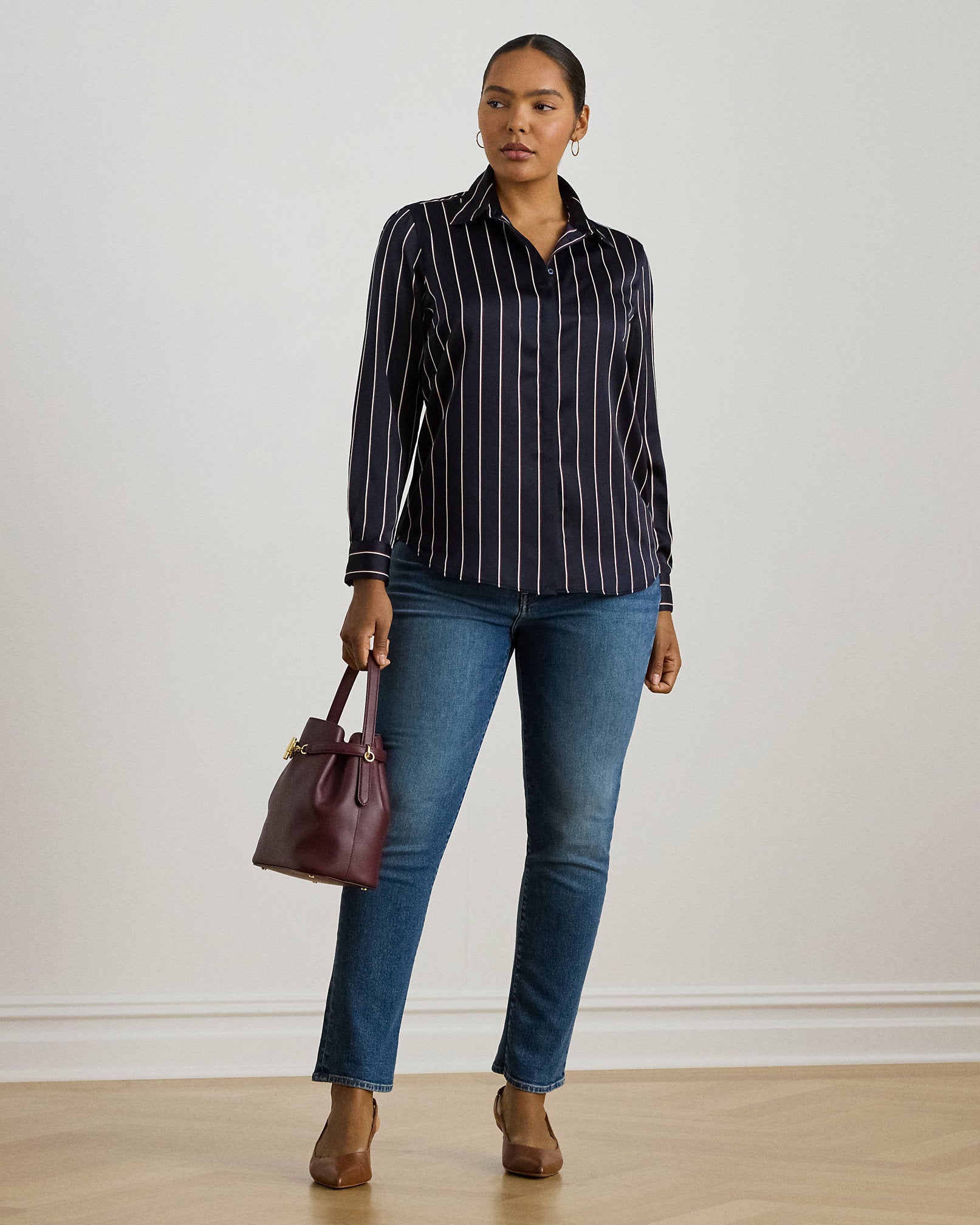 Ralph Lauren Classic Fit Striped Charmeuse Shirt
