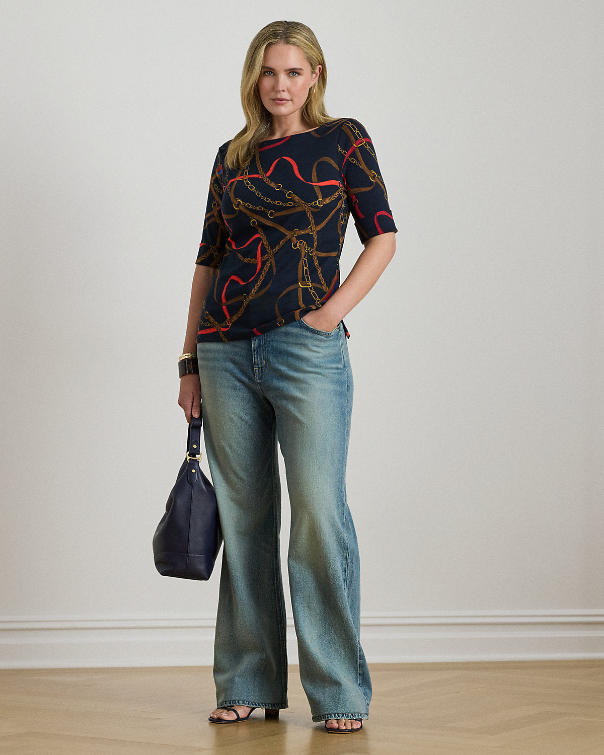 Ralph Lauren BeltingPrint Cotton Boatneck Tee