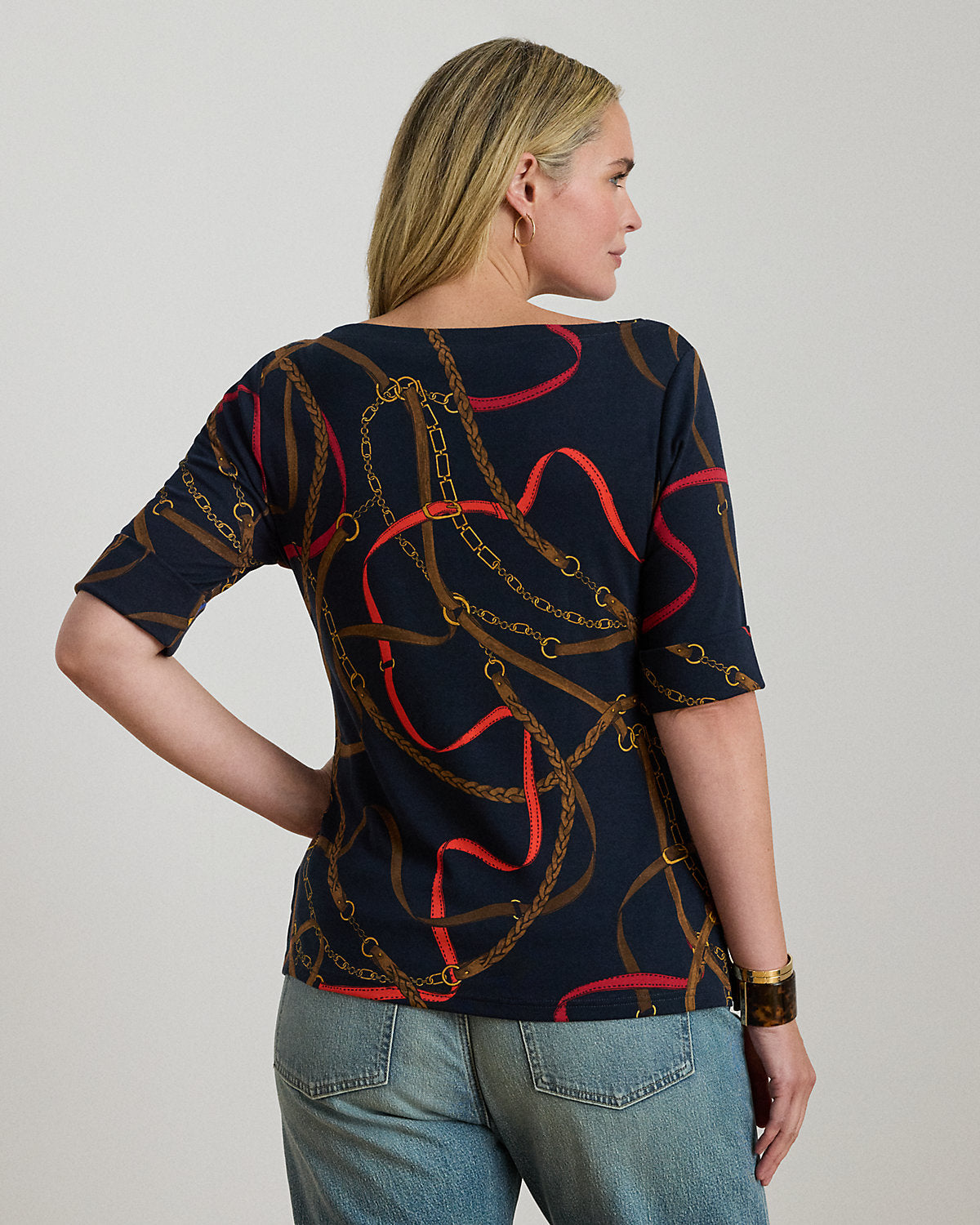 Ralph Lauren BeltingPrint Cotton Boatneck Tee