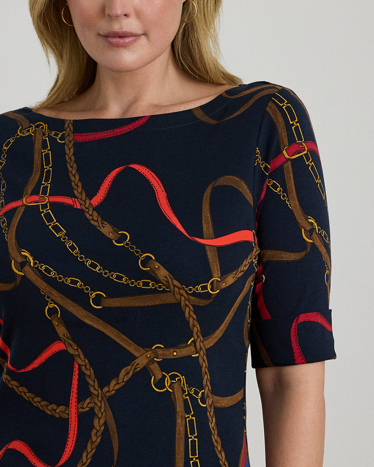 Ralph Lauren BeltingPrint Cotton Boatneck Tee