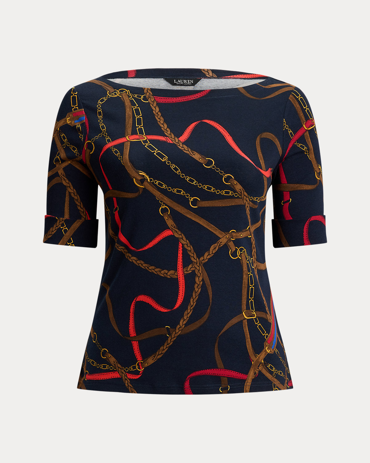 Ralph Lauren BeltingPrint Cotton Boatneck Tee
