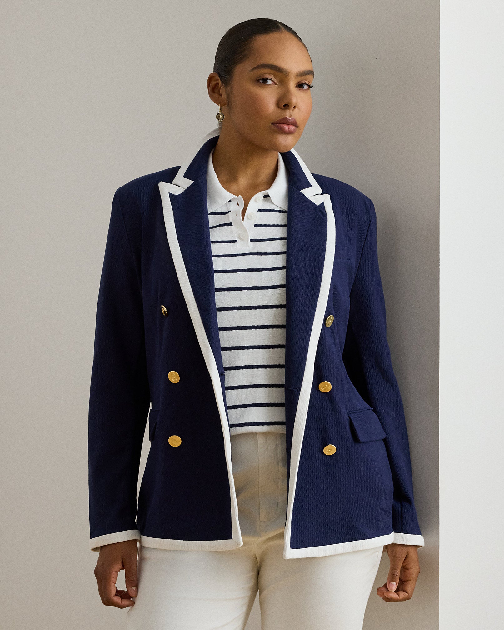 Ralph Lauren TwoTone DoubleBreasted Piqué Blazer